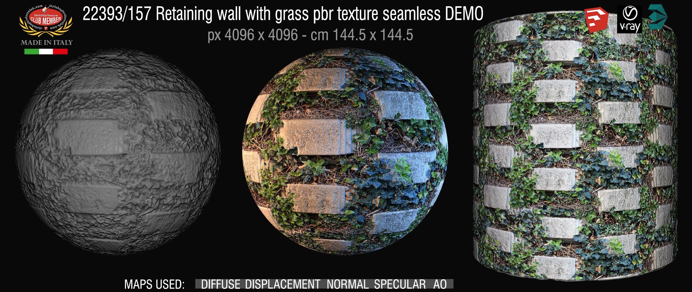 22393_157 Retaining wall with grass pbr texture seamless DEMO