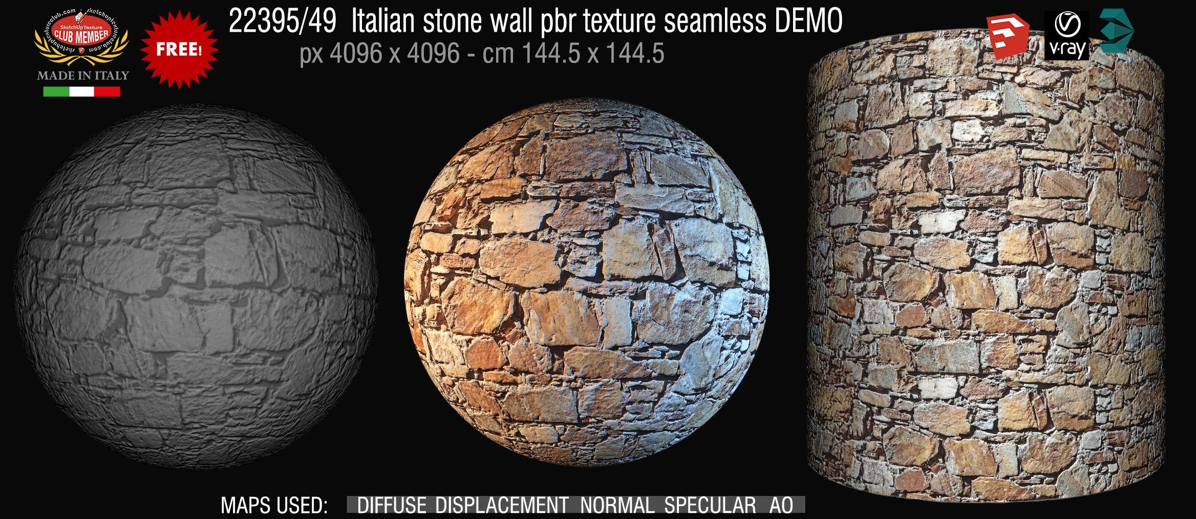 22395_49 Italian stone wall pbr texture seamless DEMO