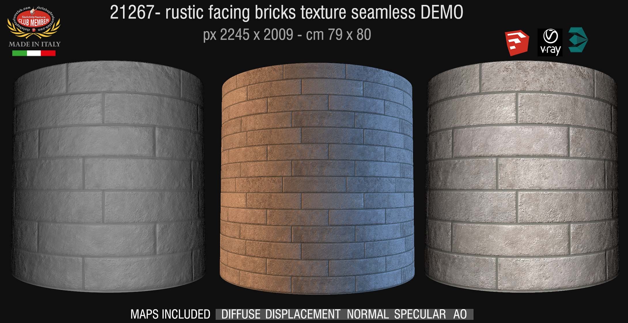 21267 Rustic facing bricks texture + maps DEMO