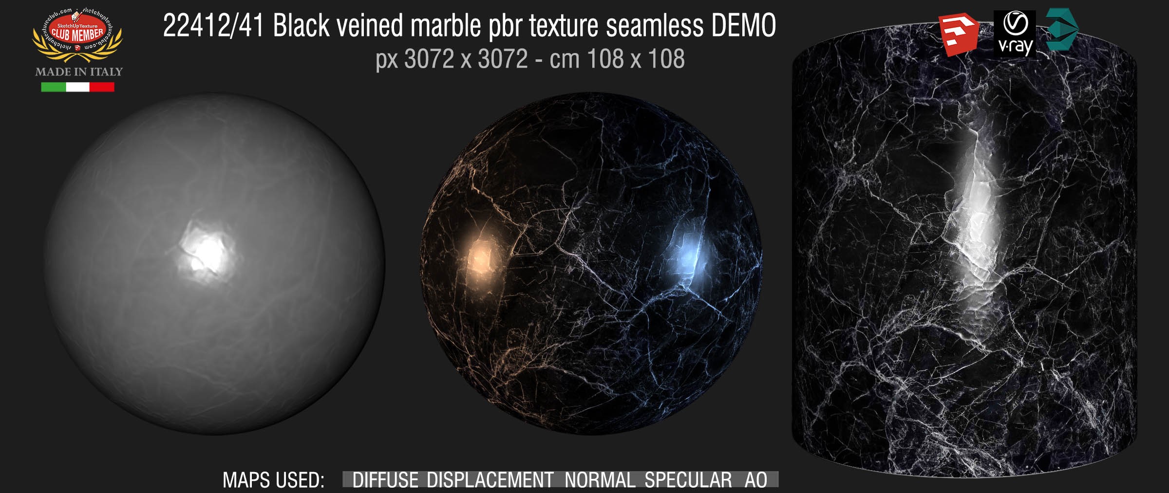 22412_41 Black veined marble pbr texture seamless DEMO