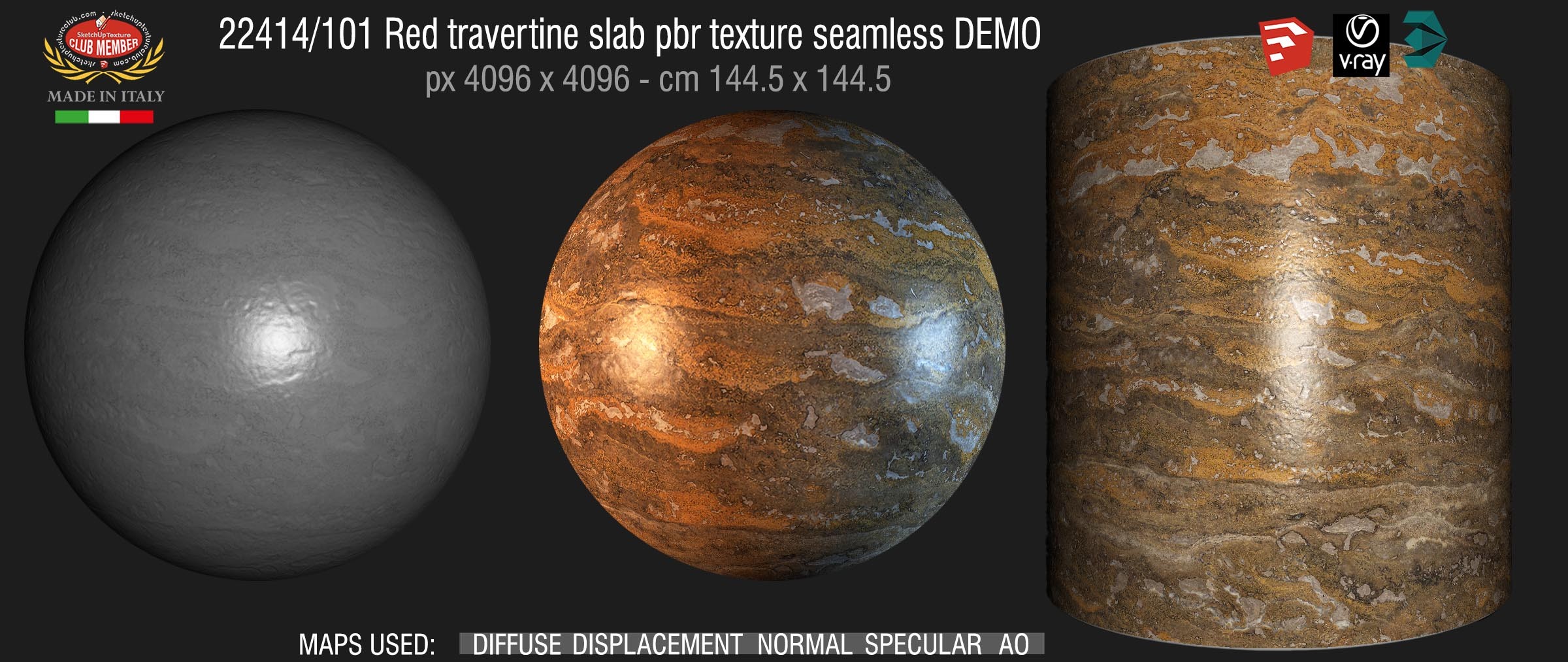 22414_101 Red travertine slab pbr texture seamless DEMO