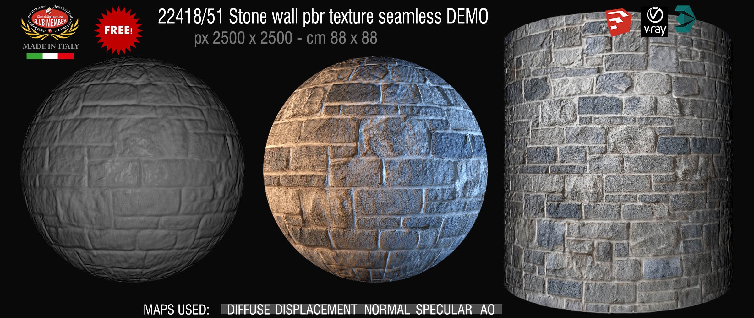 22418_51 Stone wall pbr texture seamless DEMO