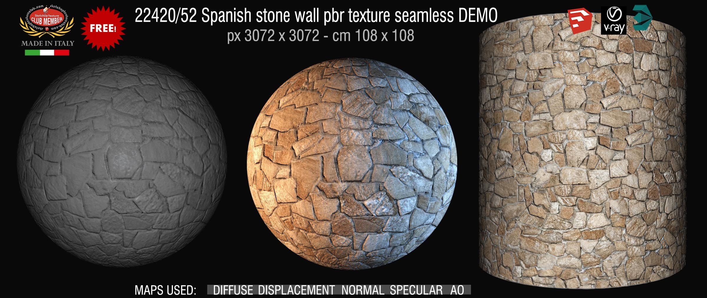 22420_52 Spanish stone wall pbr texture seamless DEMO
