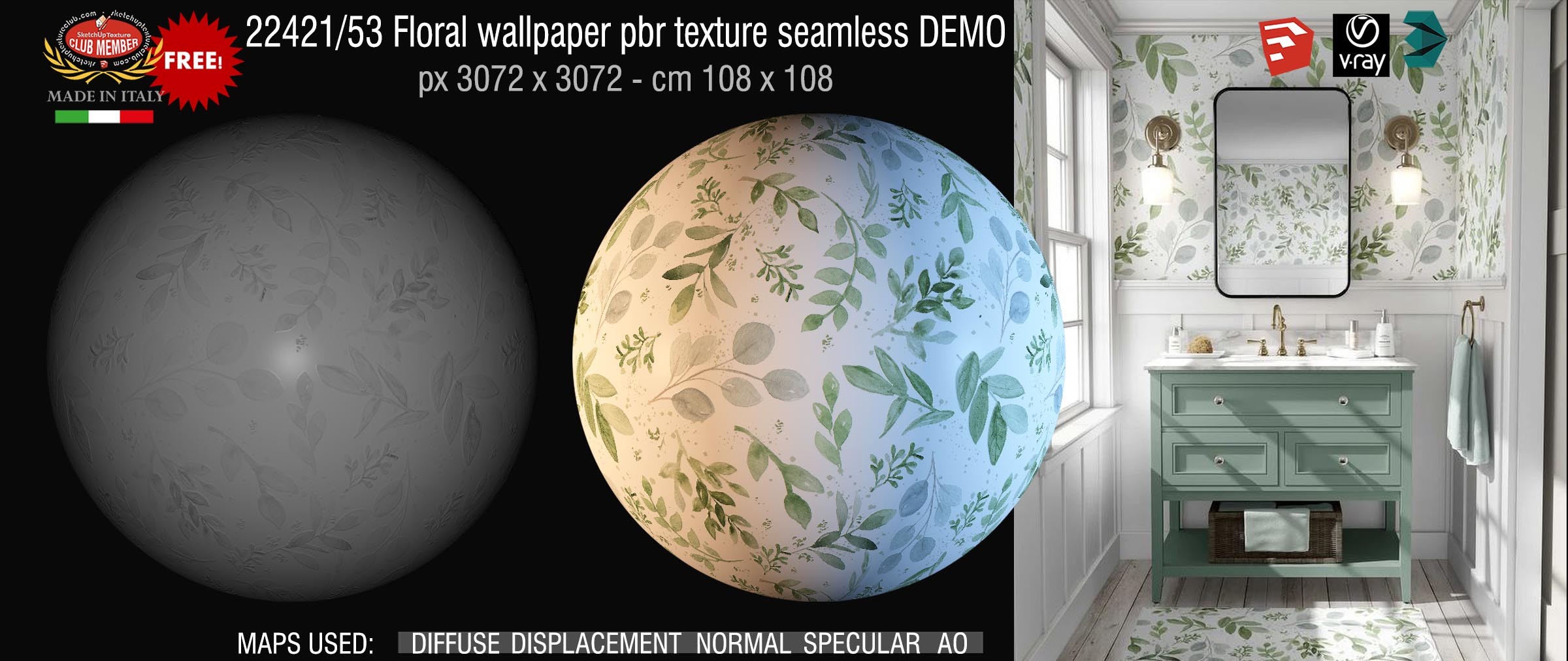 22421_53 Floral wallpaper pbr texture seamless DEMO