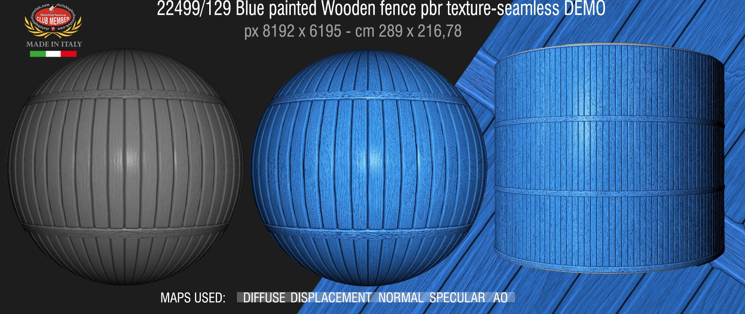 22499-129 Blue painted Wooden fence pbr texture-seamless DEMO