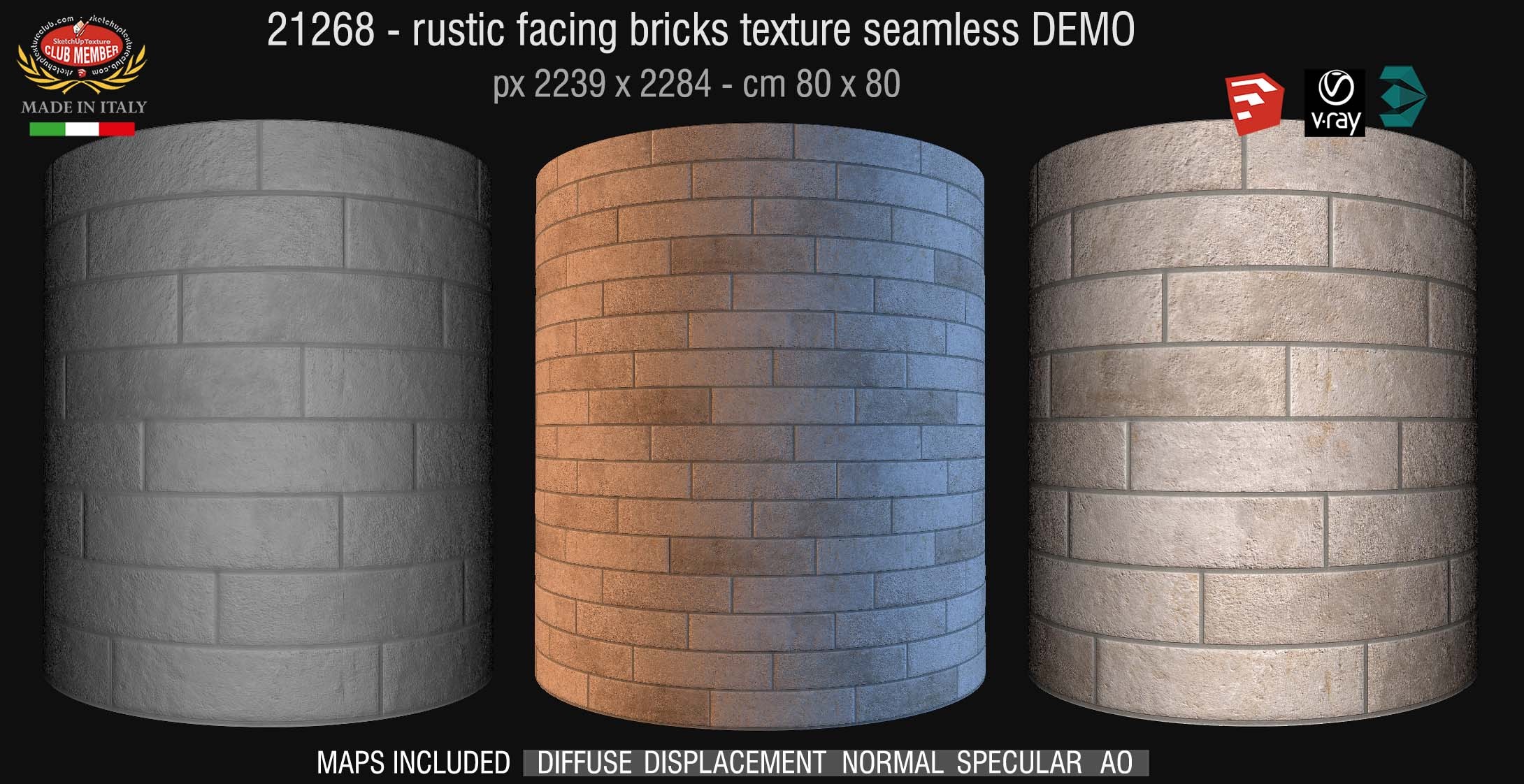 21268 CLICK TO ENLARGE Rustic facing bricks texture + maps DEMO