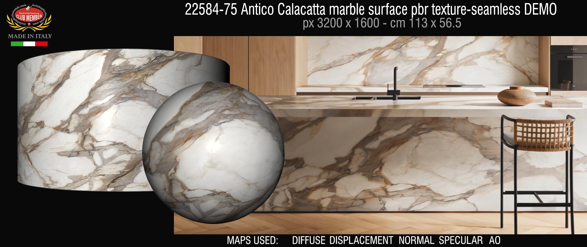 22584-75 Antico Calacatta marble surface pbr texture-seamless DEMO