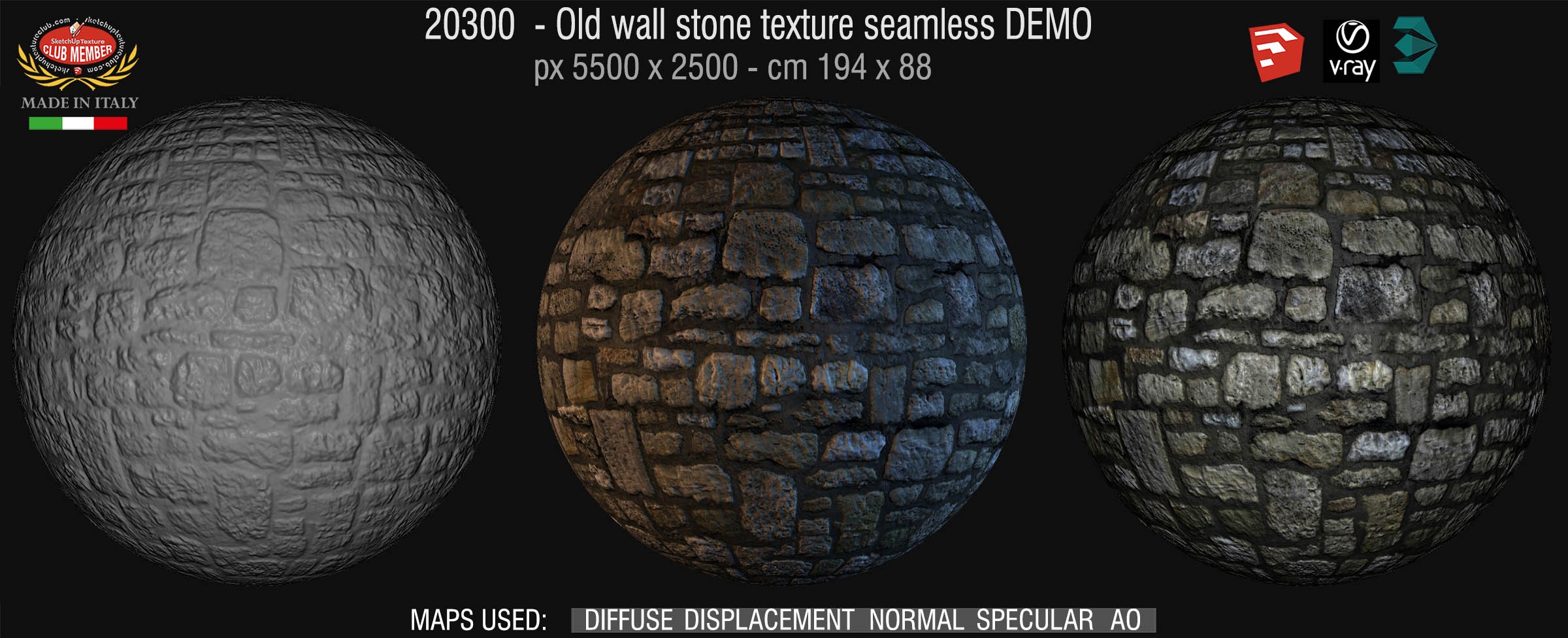 20300 HR  Old wall stone texture seamless + maps DEMO