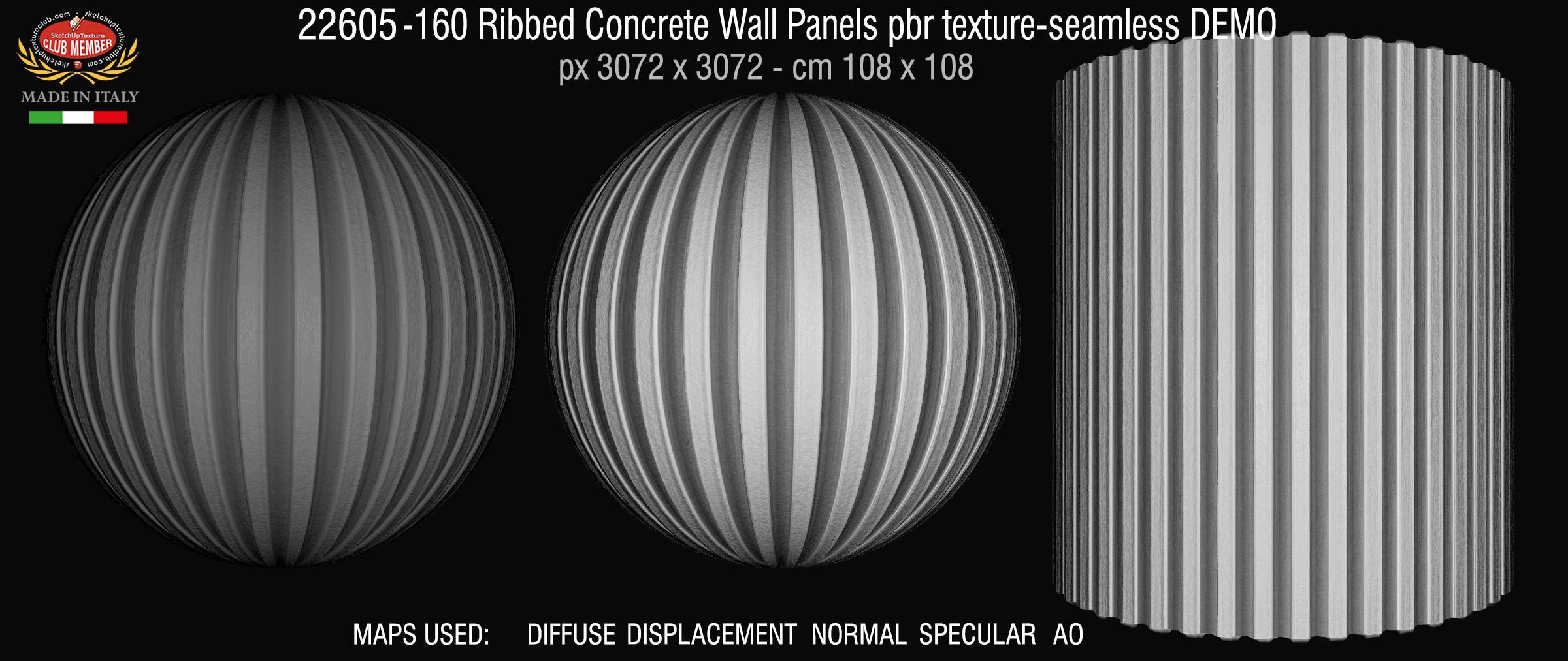 22605-160 Ribbed Concrete Wall Panels pbr texture seamless