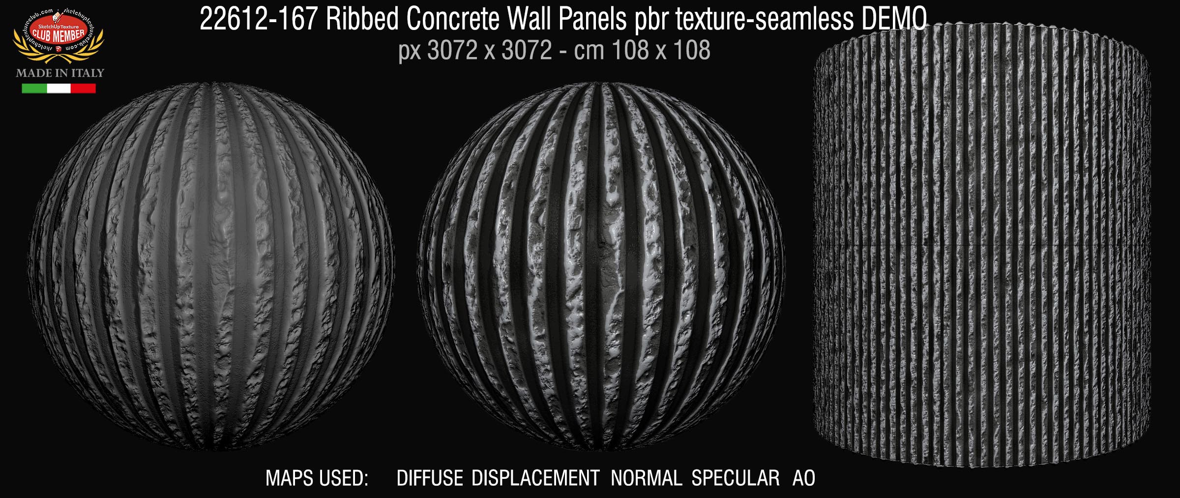 22612-167 Ribbed Concrete Wall Panels pbr texture-seamless DEMO