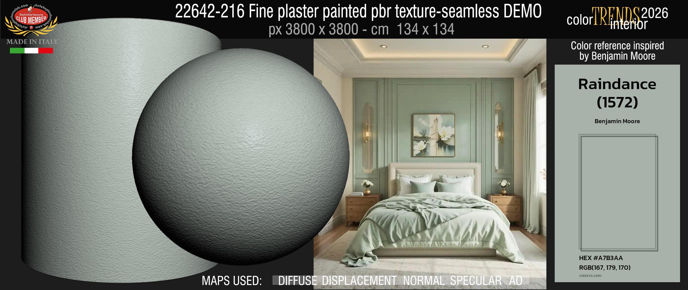 22642-216 Fine plaster painted with the color Raindance 1572 Home Trends 2026 by Benjamin Moore - pbr texture seamless