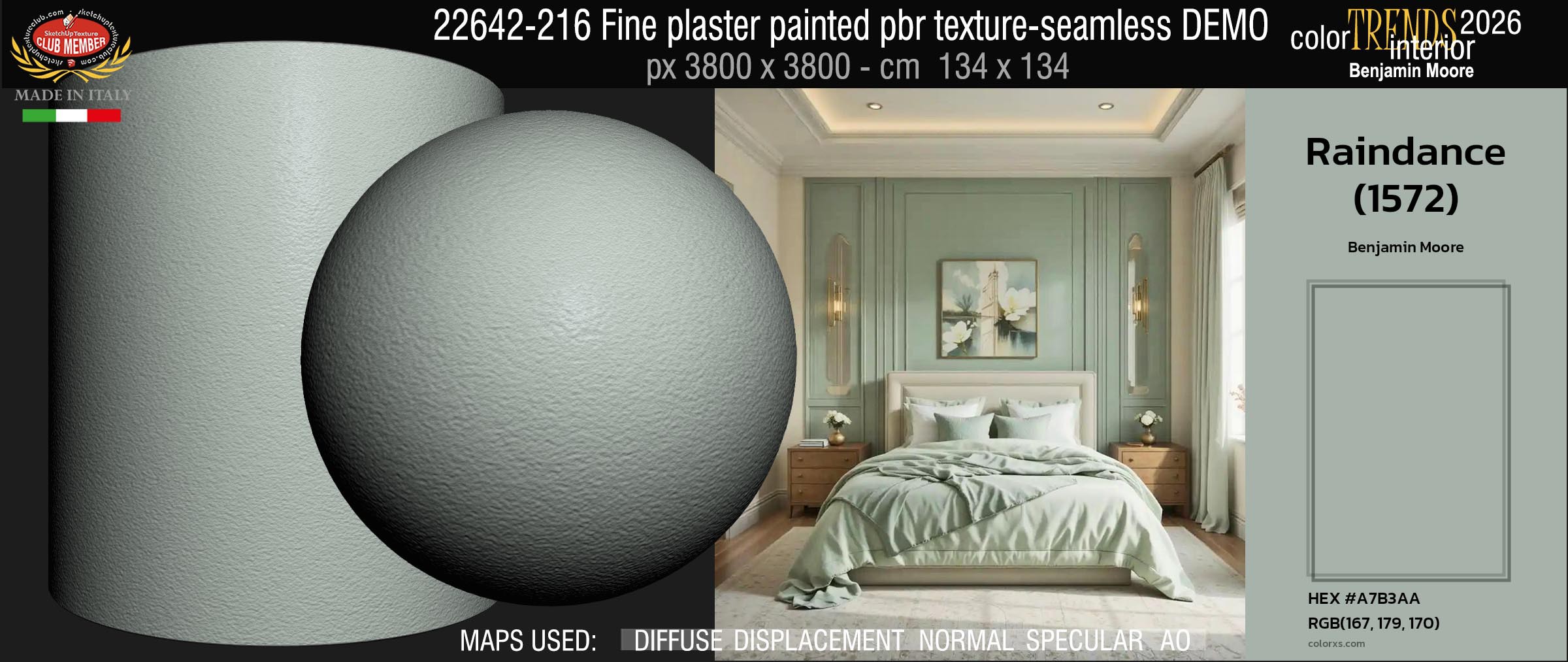 22642-216 Fine plaster painted with the color Raindance 1572 Home Trends 2026 by Benjamin Moore - pbr texture seamless