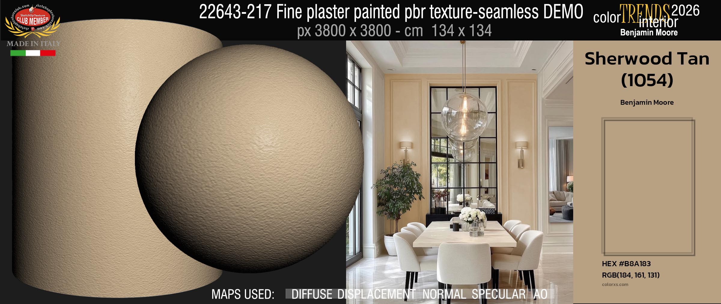 22643-217 Fine plaster painted with the color  Sherwood Tan 1054 Trends 2026 by Benjamin Moore - pbr texture seamless