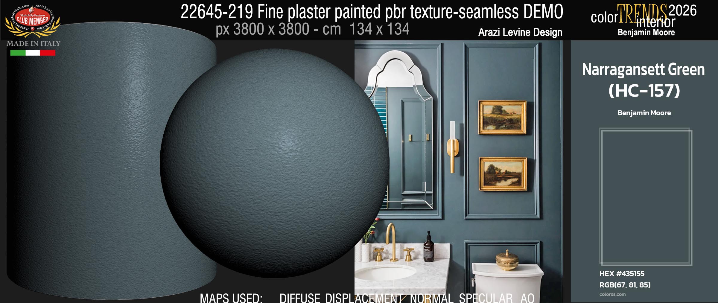 22645-219 Fine plaster painted color Narragansett Green HC-157 Trends 2026 by Benjamin Moore - pbr texture seamless