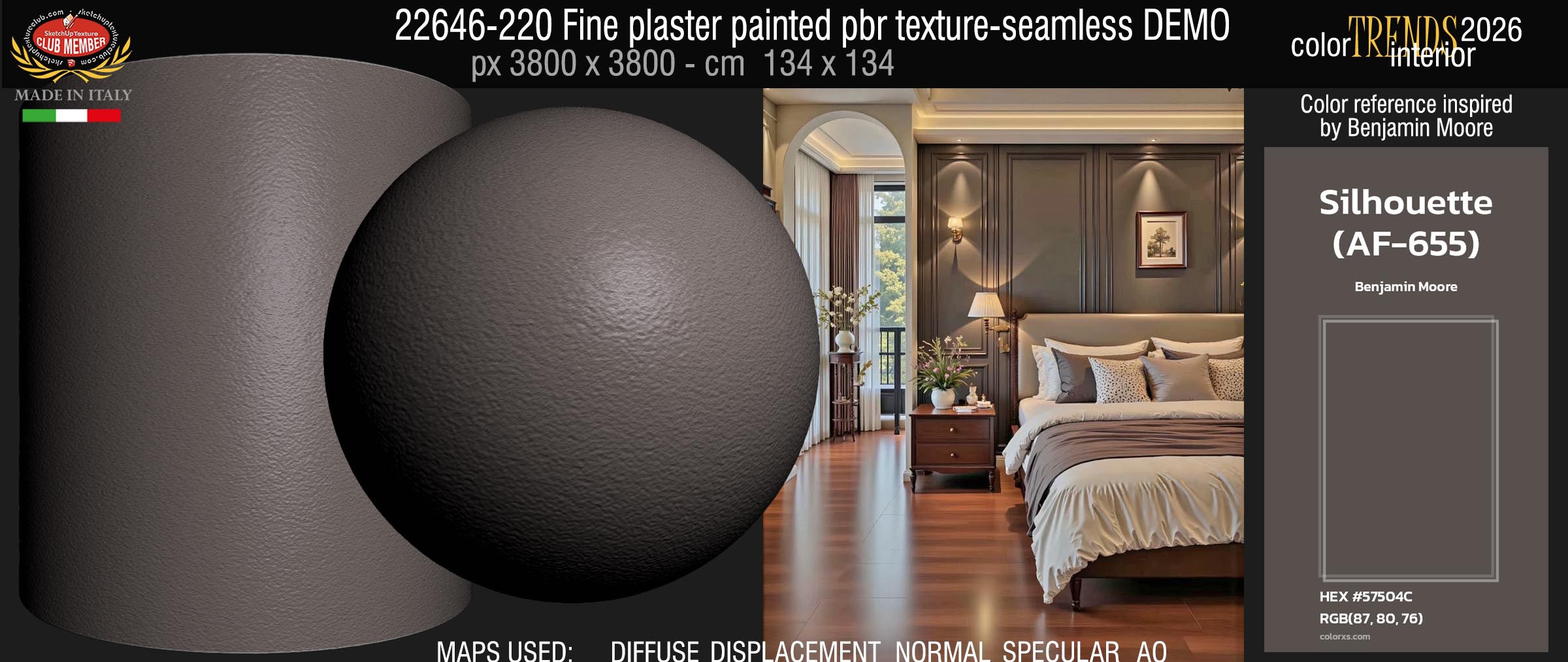 22646-220 Fine plaster painted color Silhouette-AF-655 Trends 2026 by Benjamin Moore - pbr texture seamless