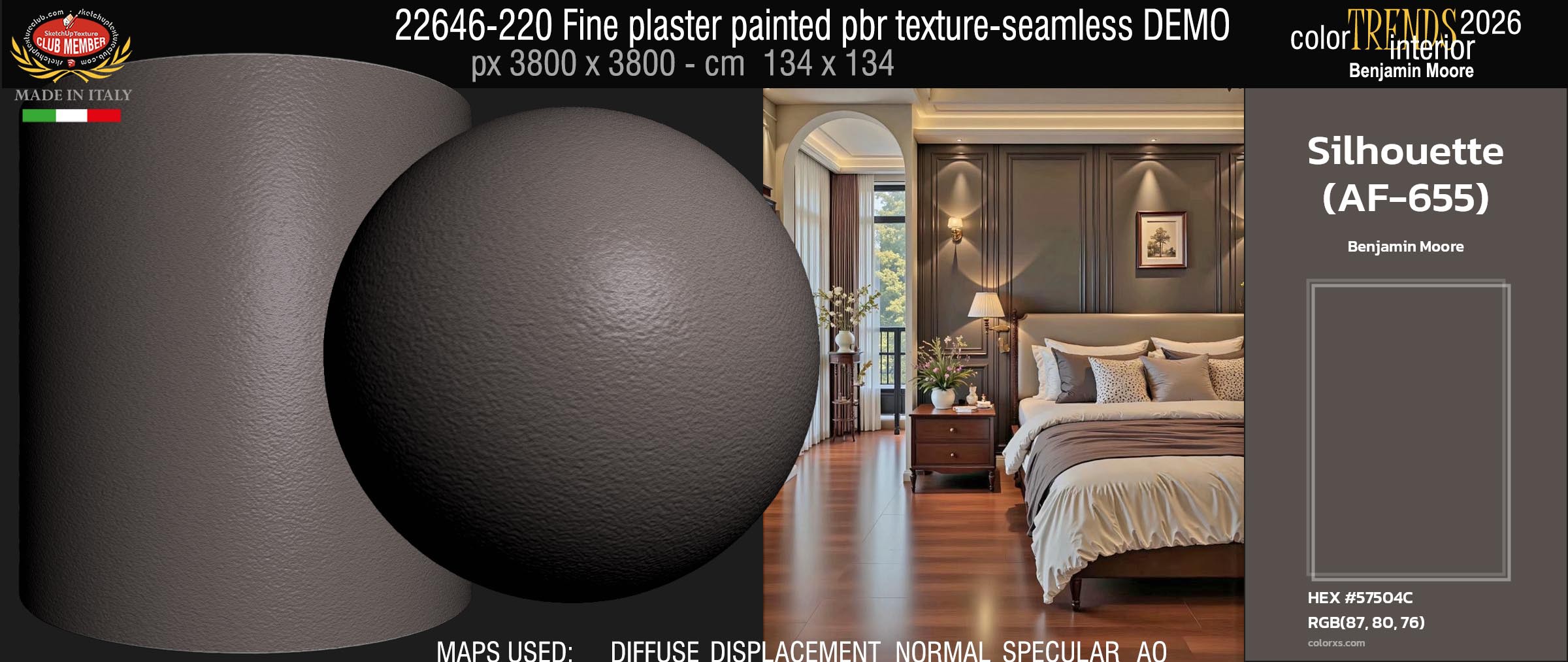 22646-220 Fine plaster painted color Silhouette-AF-655 Trends 2026 by Benjamin Moore - pbr texture seamless