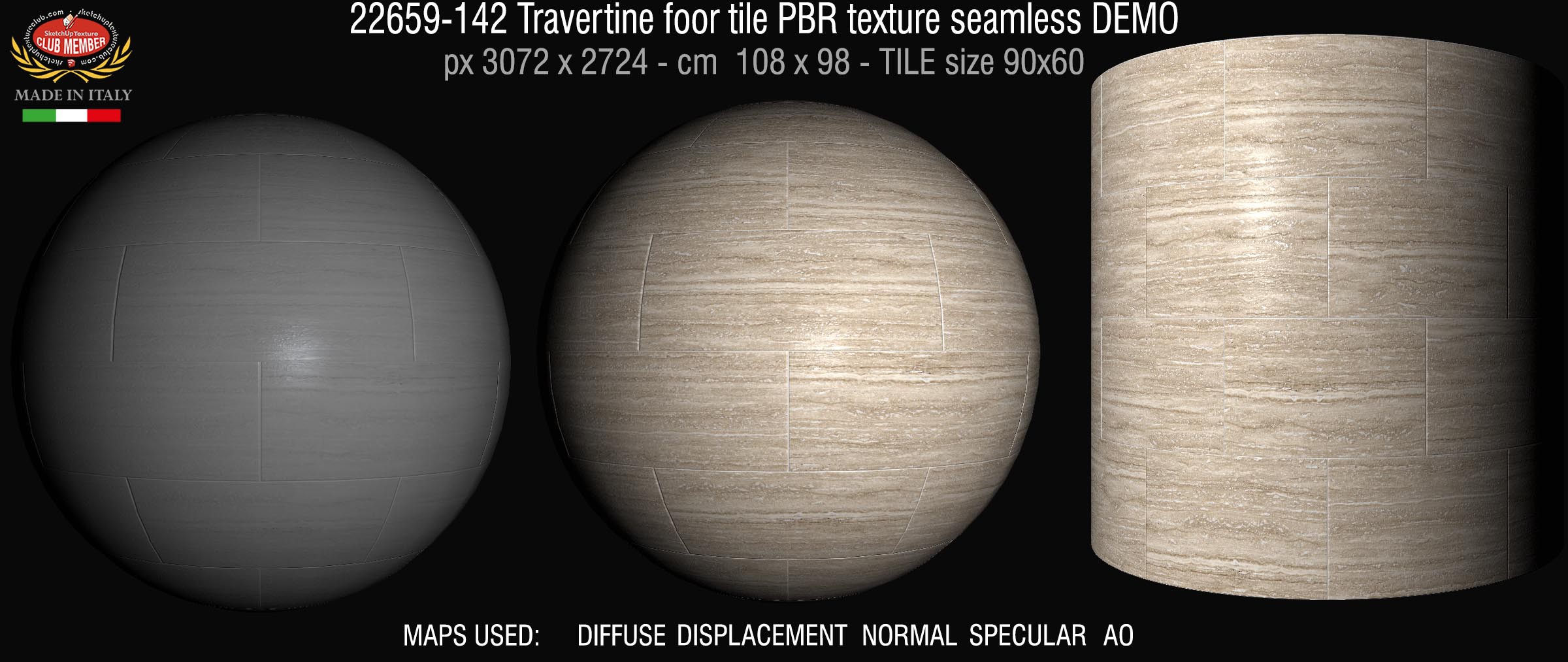 22659-142 Travertine foor tile PBR texture seamless DEMO