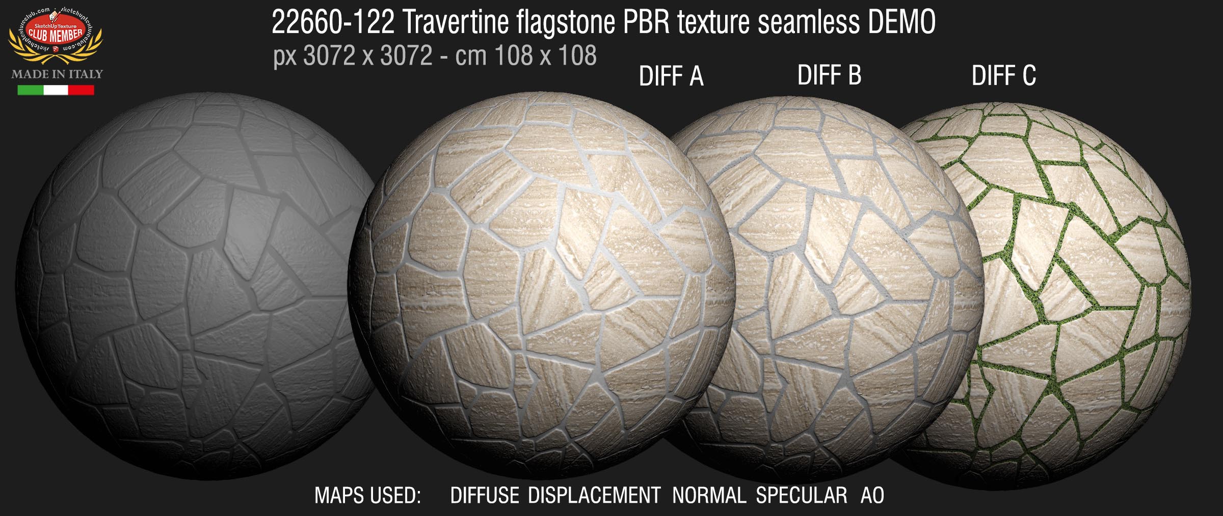 22660-122 Travertine flagstone PBR texture seamless DEMO