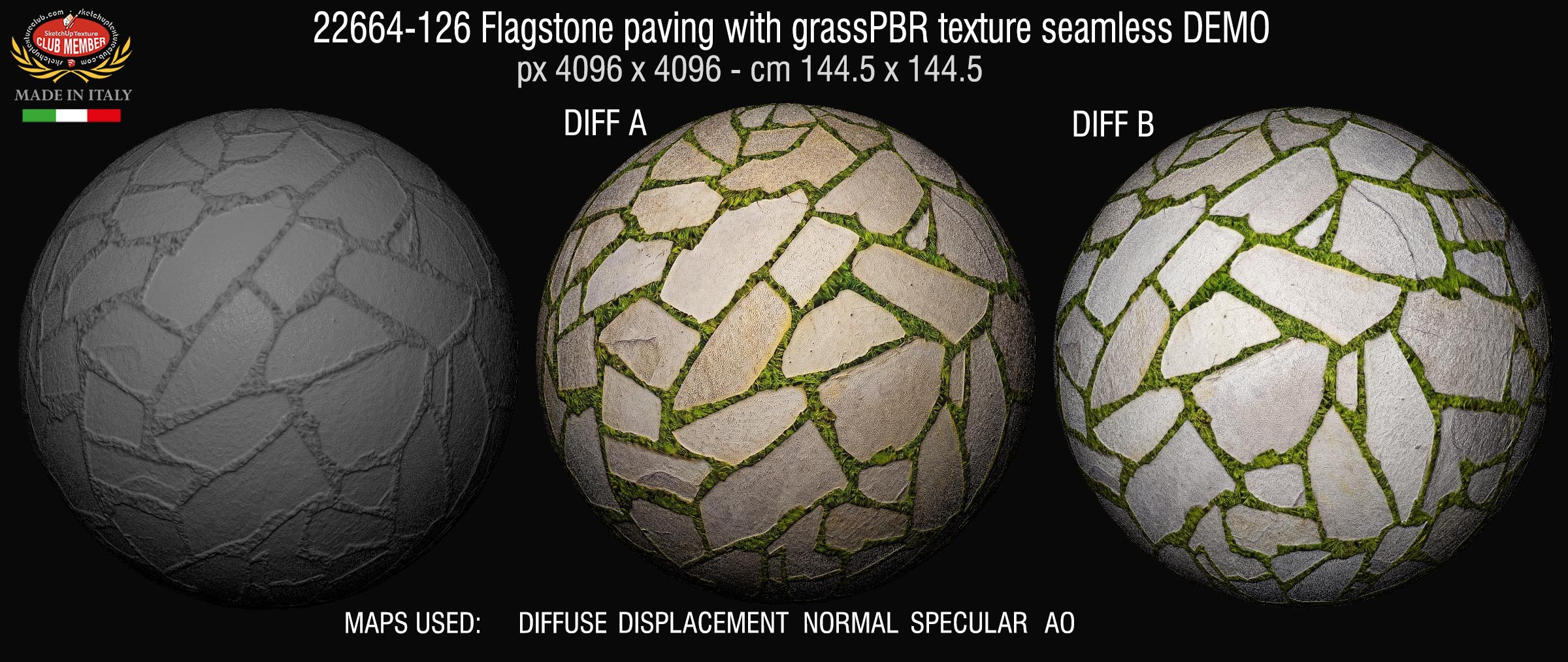 22664-126 Flagstone paving with grassPBR texture seamless DEMO