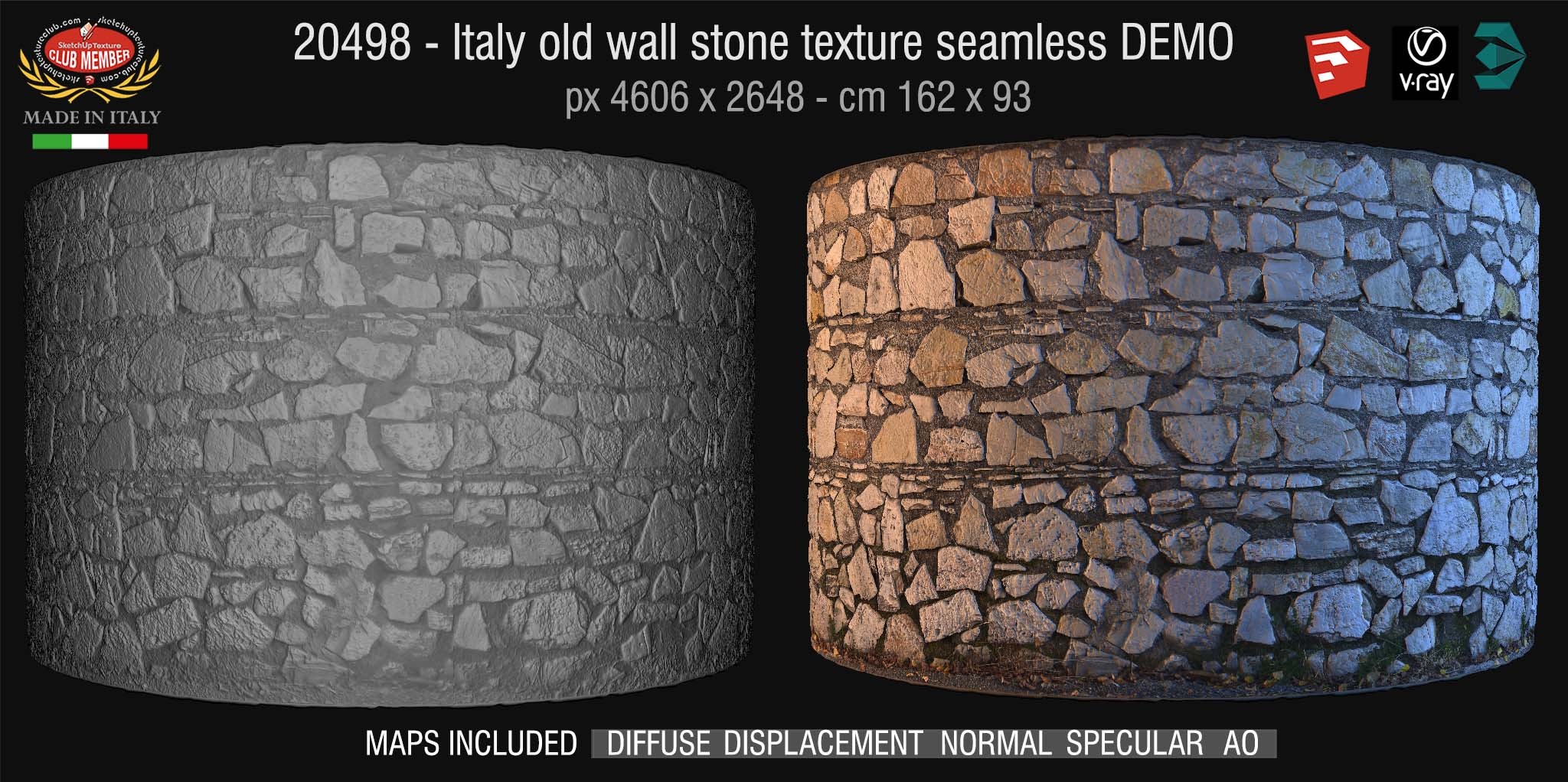 20498 Old wall stone texture  horizontal seamless + maps DEMO