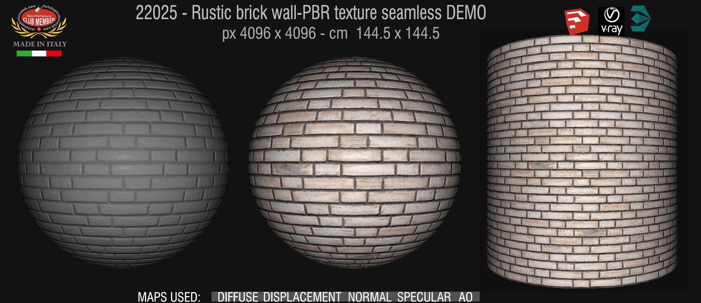 22025 Rustic brick wall-PBR texture seamless DEMO