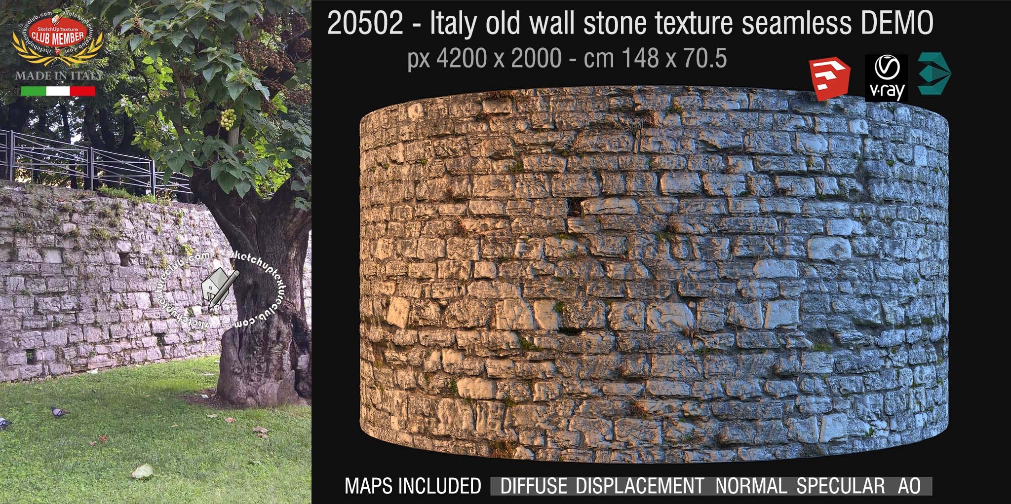 20502 HR Italy old wall stone texture + maps DEMO