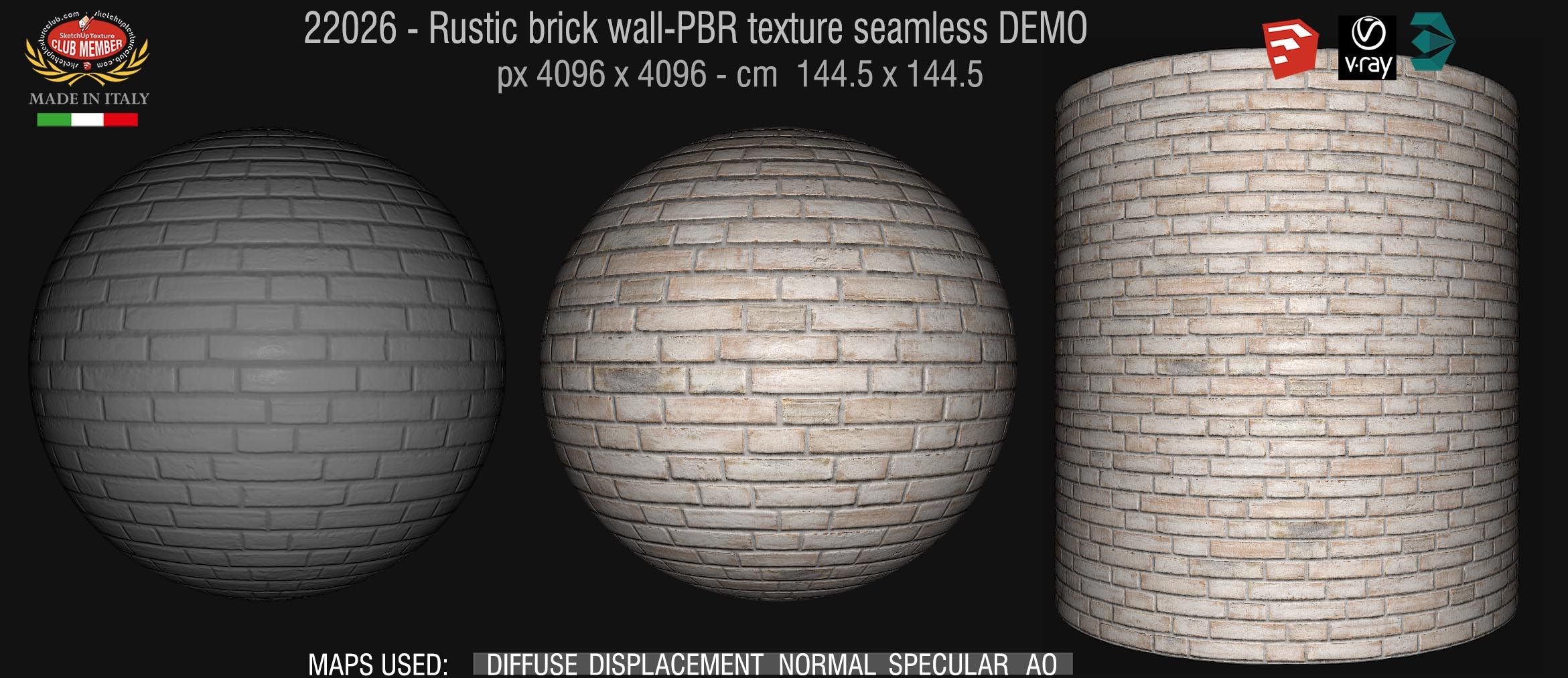 22026 Rustic brick wall PBR texture seamless DEMO