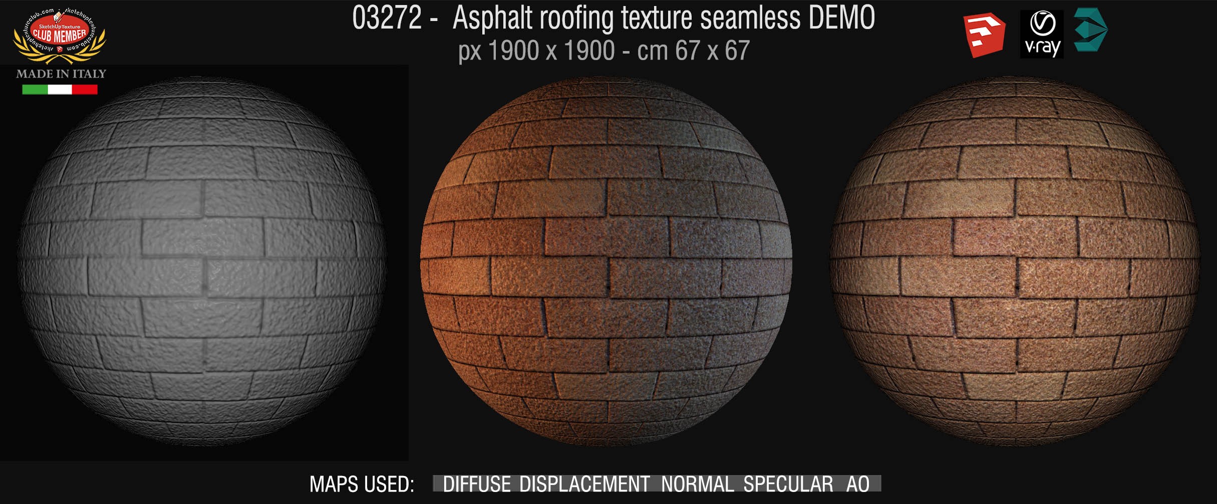 03272 Asphalt roofing texture + maps DEMO