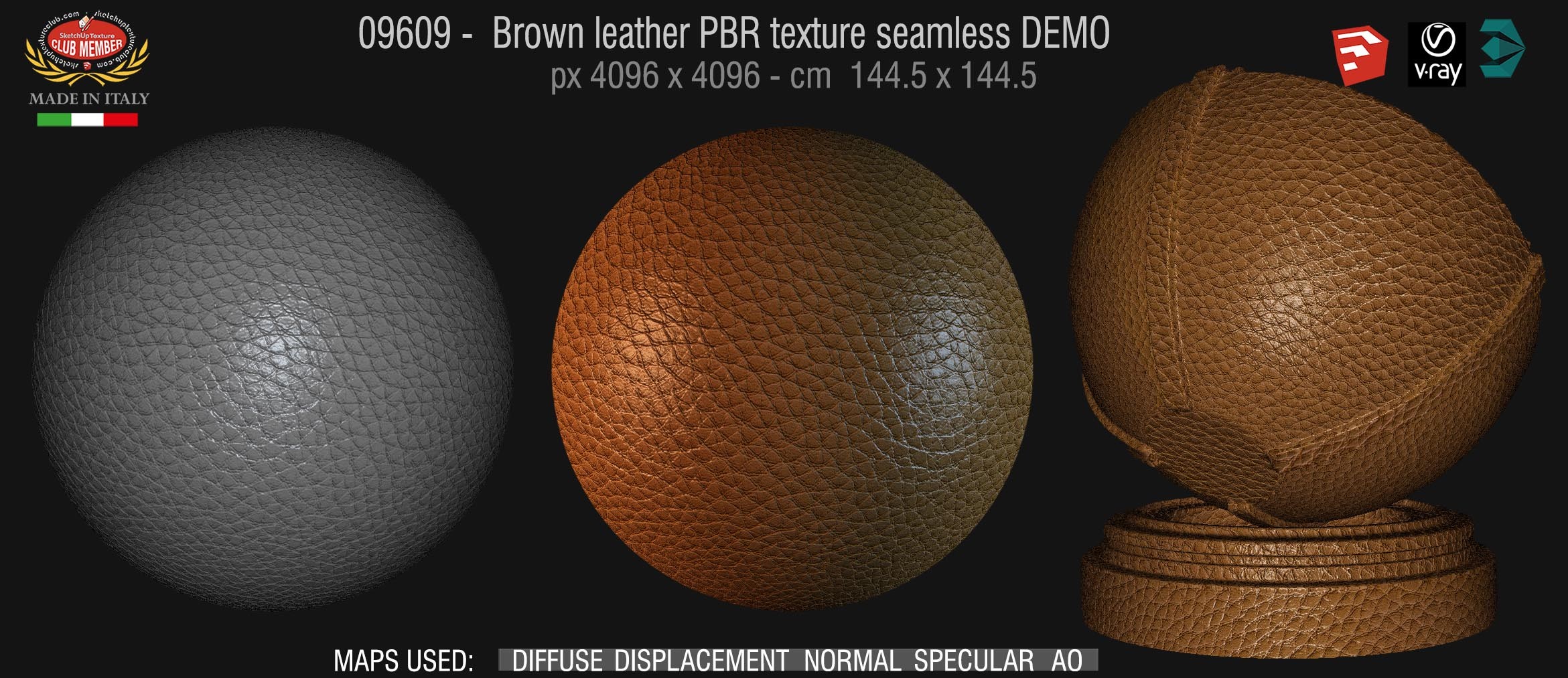 09609 Brown leather PBR texture seamless DEMO