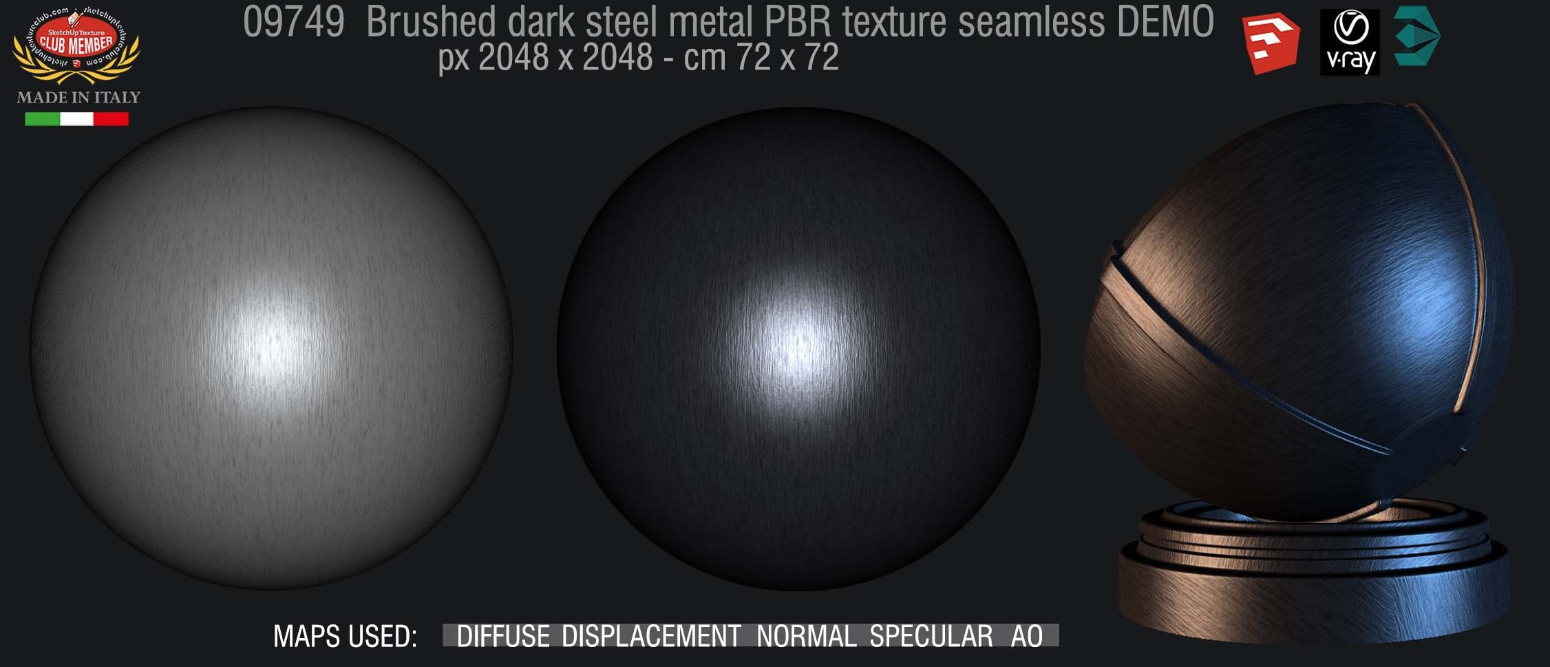 09749 Brushed dark steel metal PBR texture seamless DEMO
