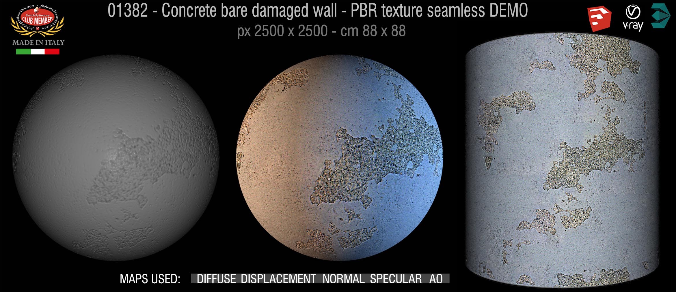 01382 Concrete bare damaged wall PBR texture seamless DEMO