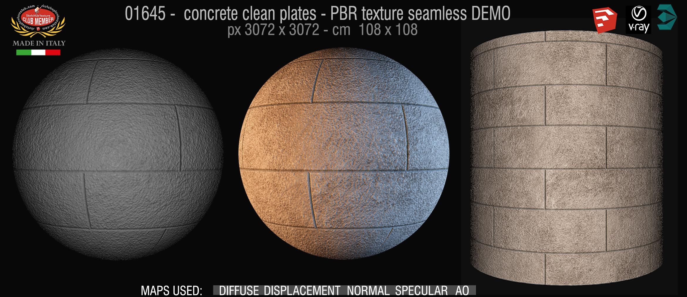 01645 concrete clean plates wall PBR texture seamless DEMO