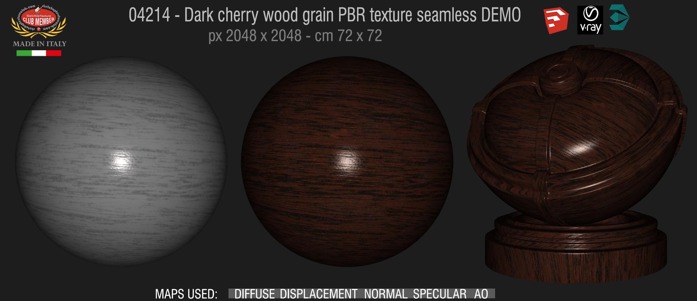 04212 Dark cherry wood grain PBR texture seamless DEMO