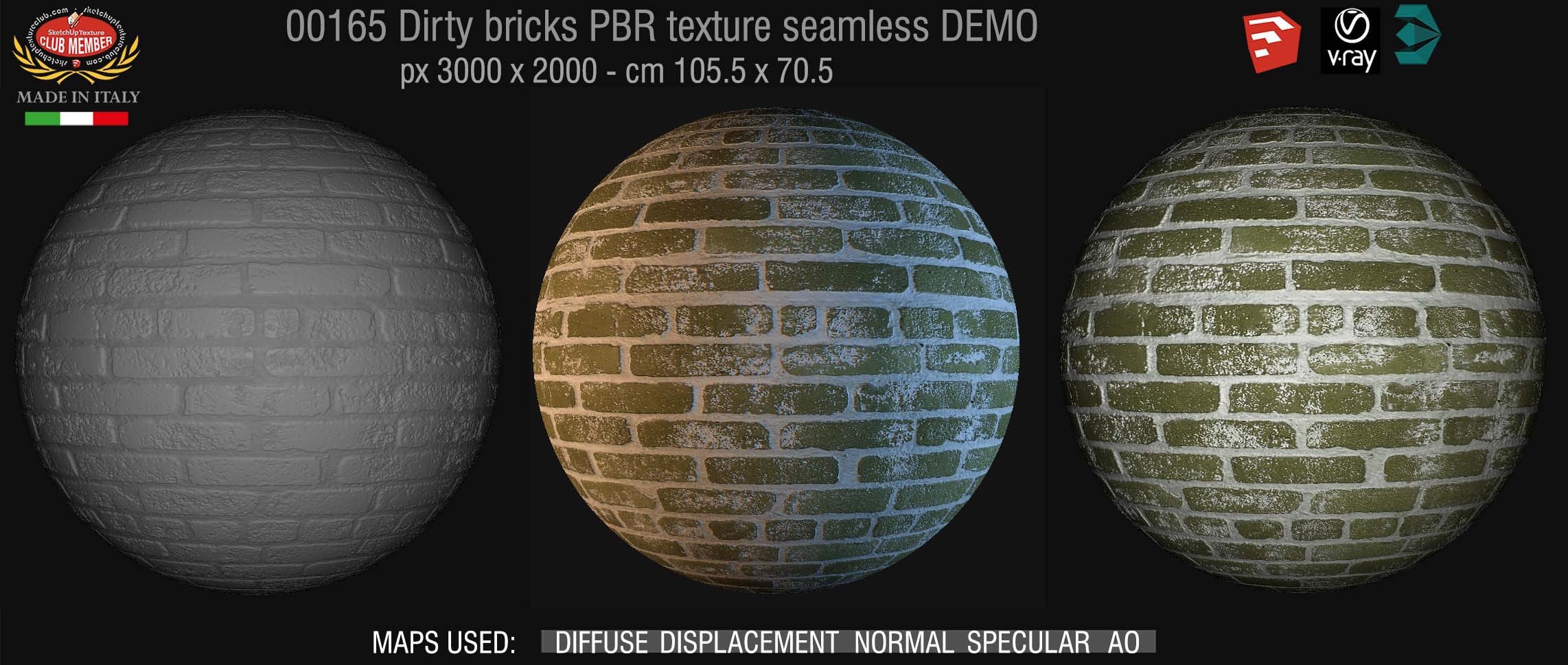 00165 Dirty bricks PBR texture seamless DEMO