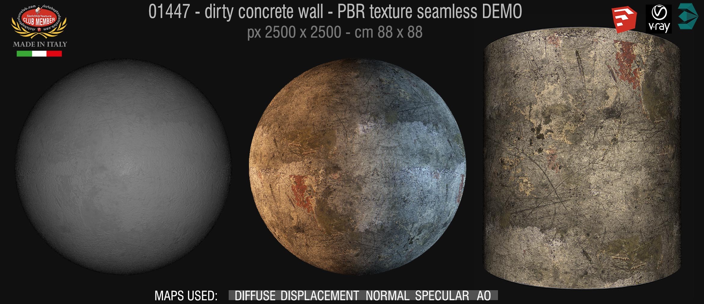 01447 Concrete bare dirty wall PBR texture seamless DEMO