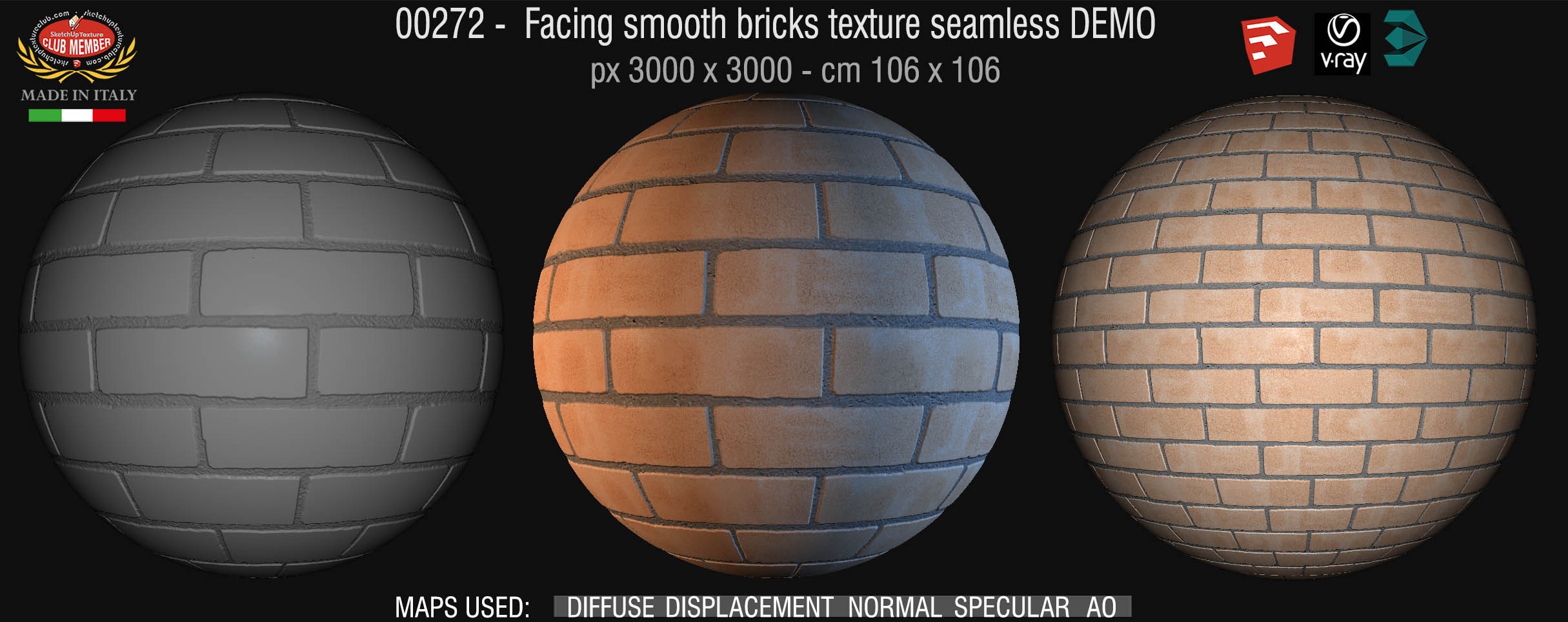 00272 Facing smooth bricks texture seamless + maps DEMO