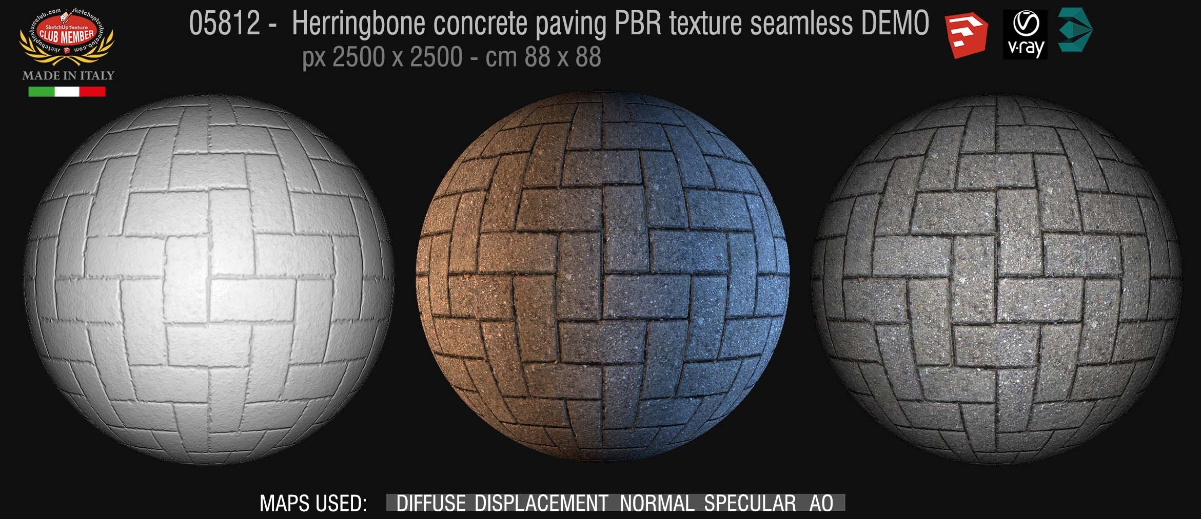 05812 Herringbone concrete paving PBR texture seamless DEMO