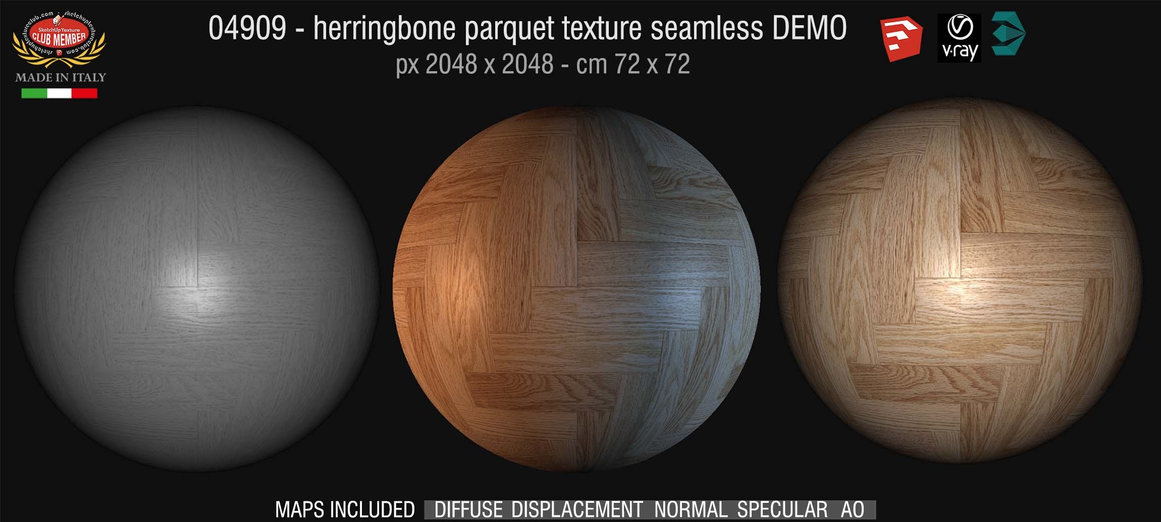 04909 HR Herringbone parquet texture seamless + maps DEMO