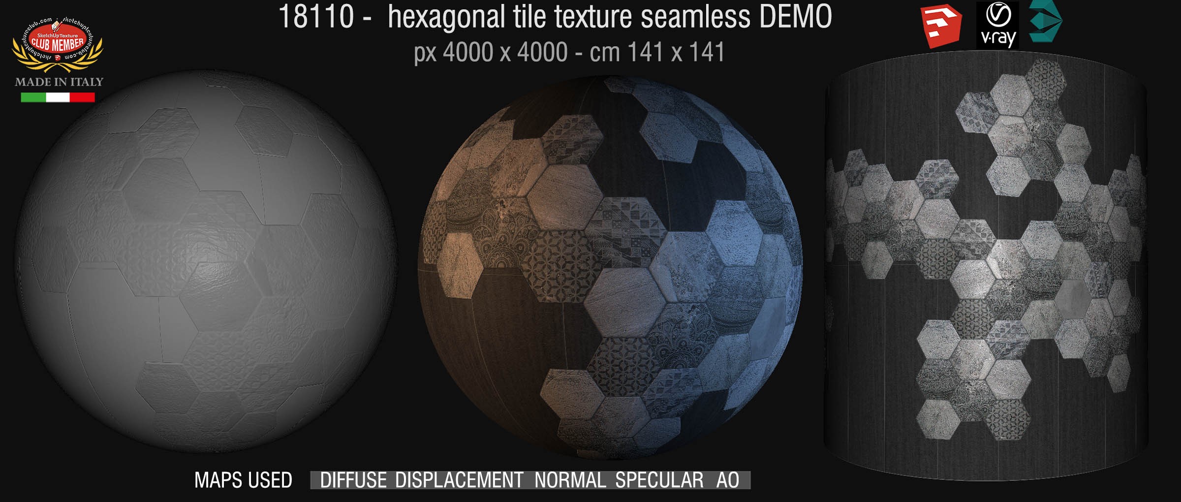 18110 seamless hexagonal tile texture + maps DEMO