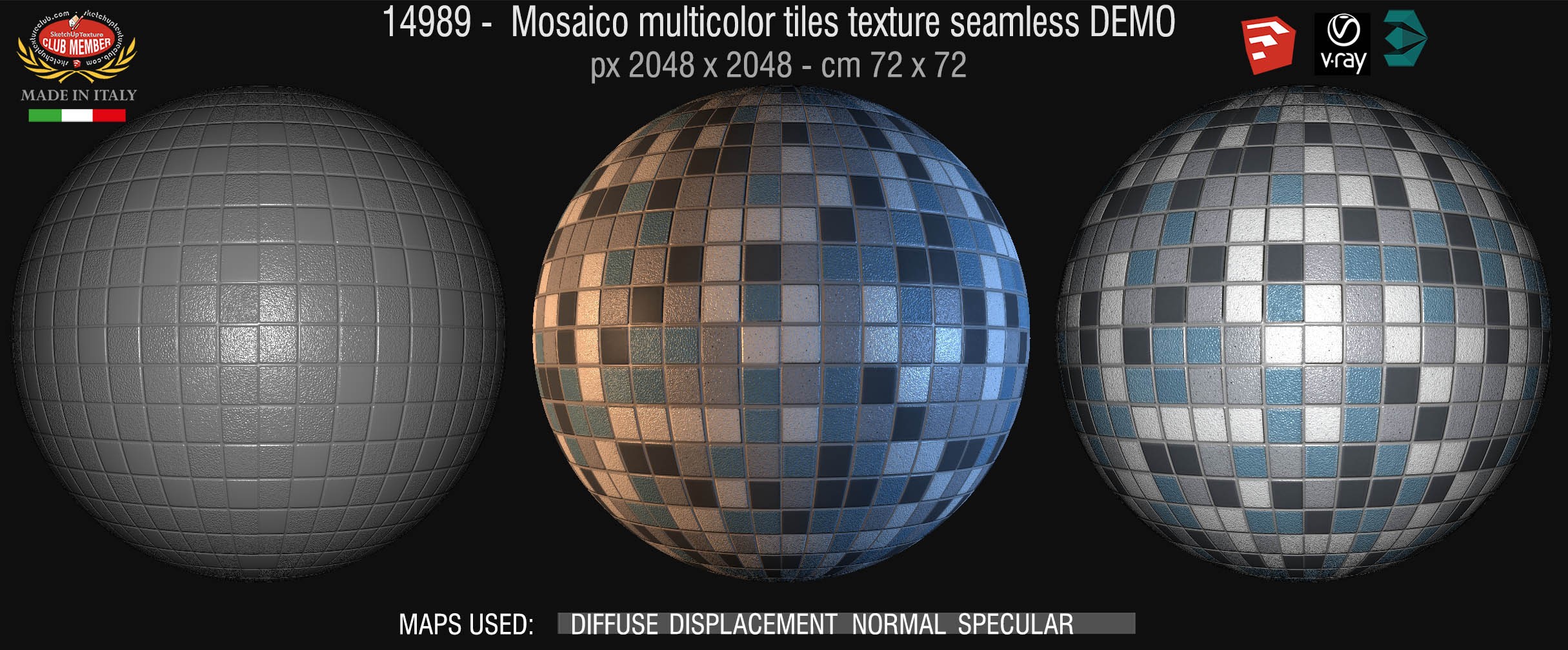 14989 Mosaico multicolor tiles texture seamless + maps DEMO