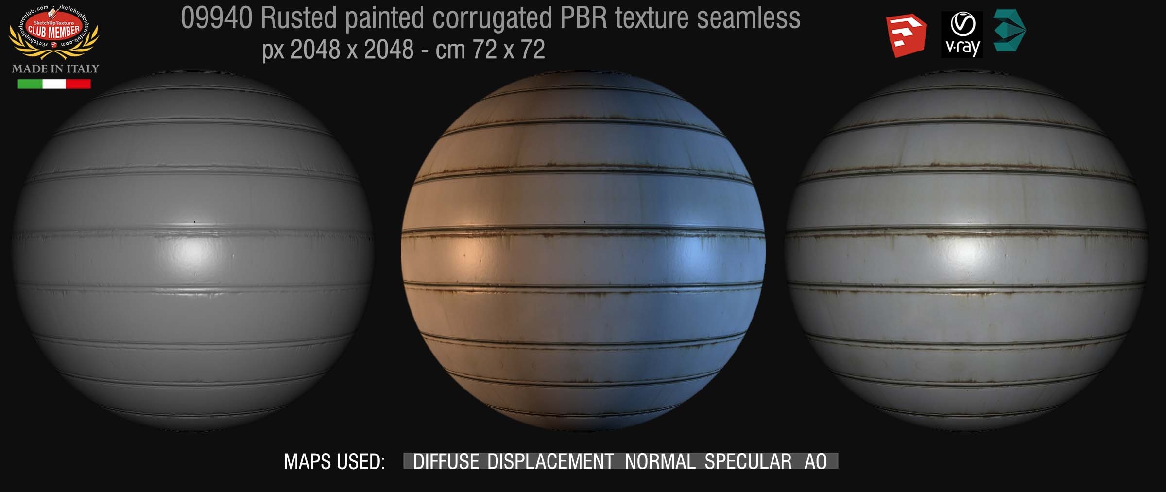 09940 Rusted painted corrugated metal PBR texture seamless DEMO