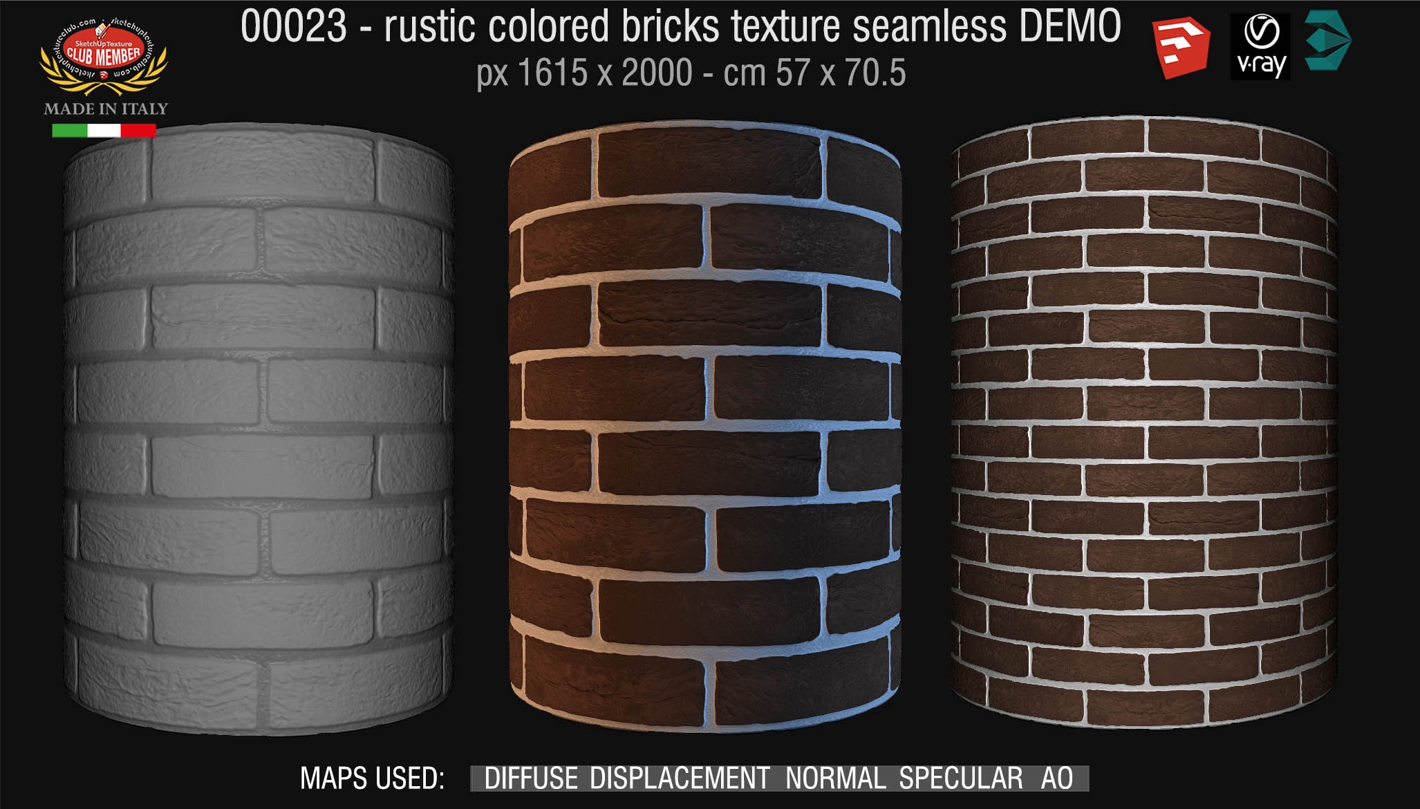 00023 rustic colored bricks texture seamless + maps DEMO