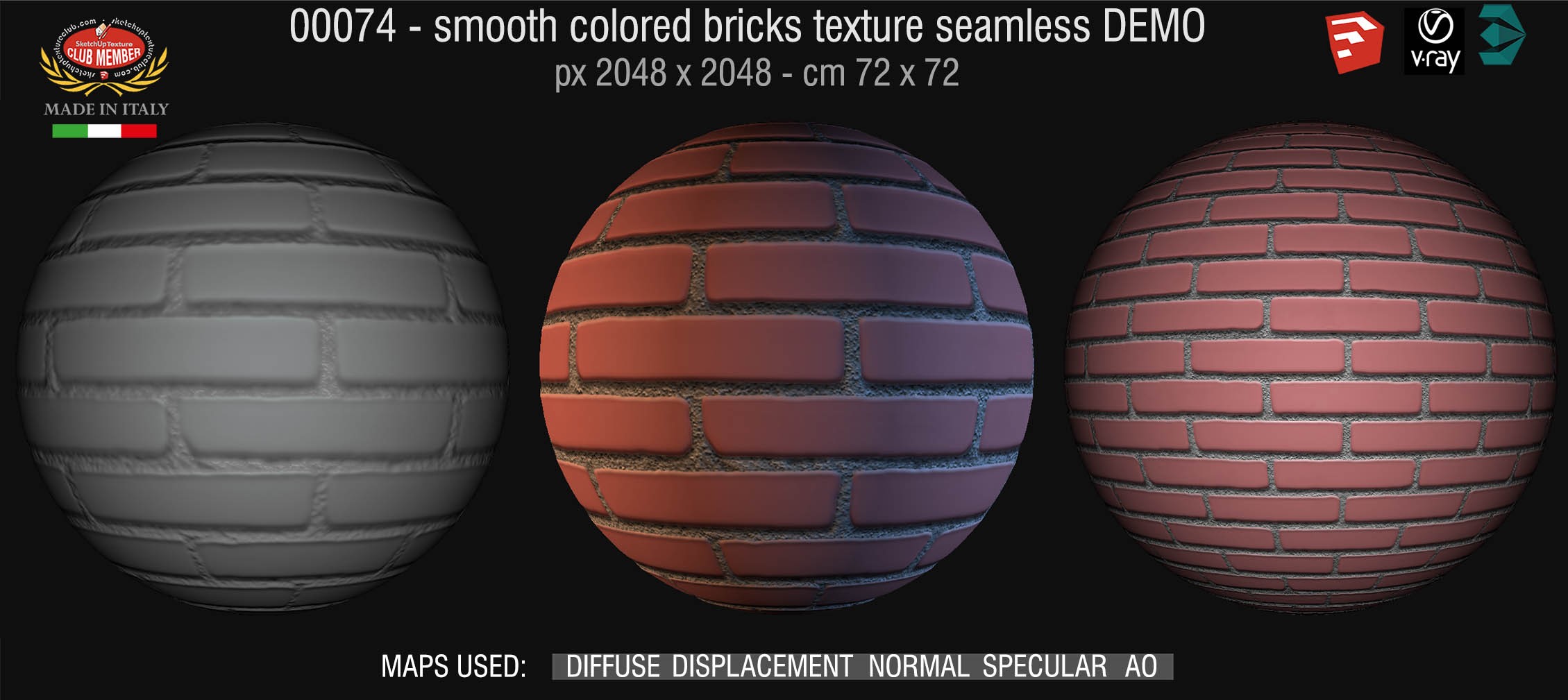 000754 smooth colored bricks texture seamless + maps DEMO