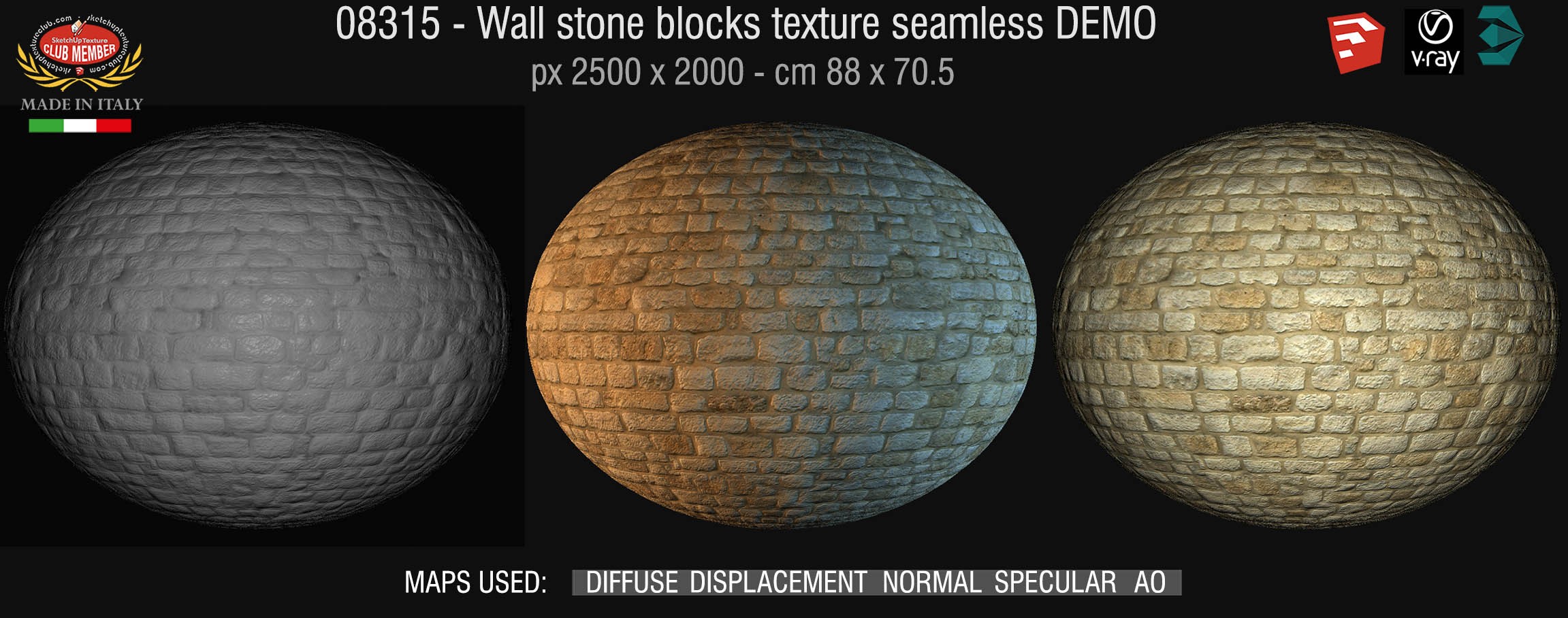 08315 HR Wall stone with regular blocks texture + maps DEMO