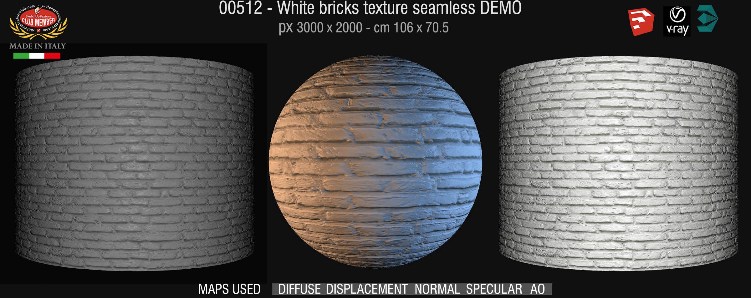 00512 White bricks texture seamless + maps DEMO