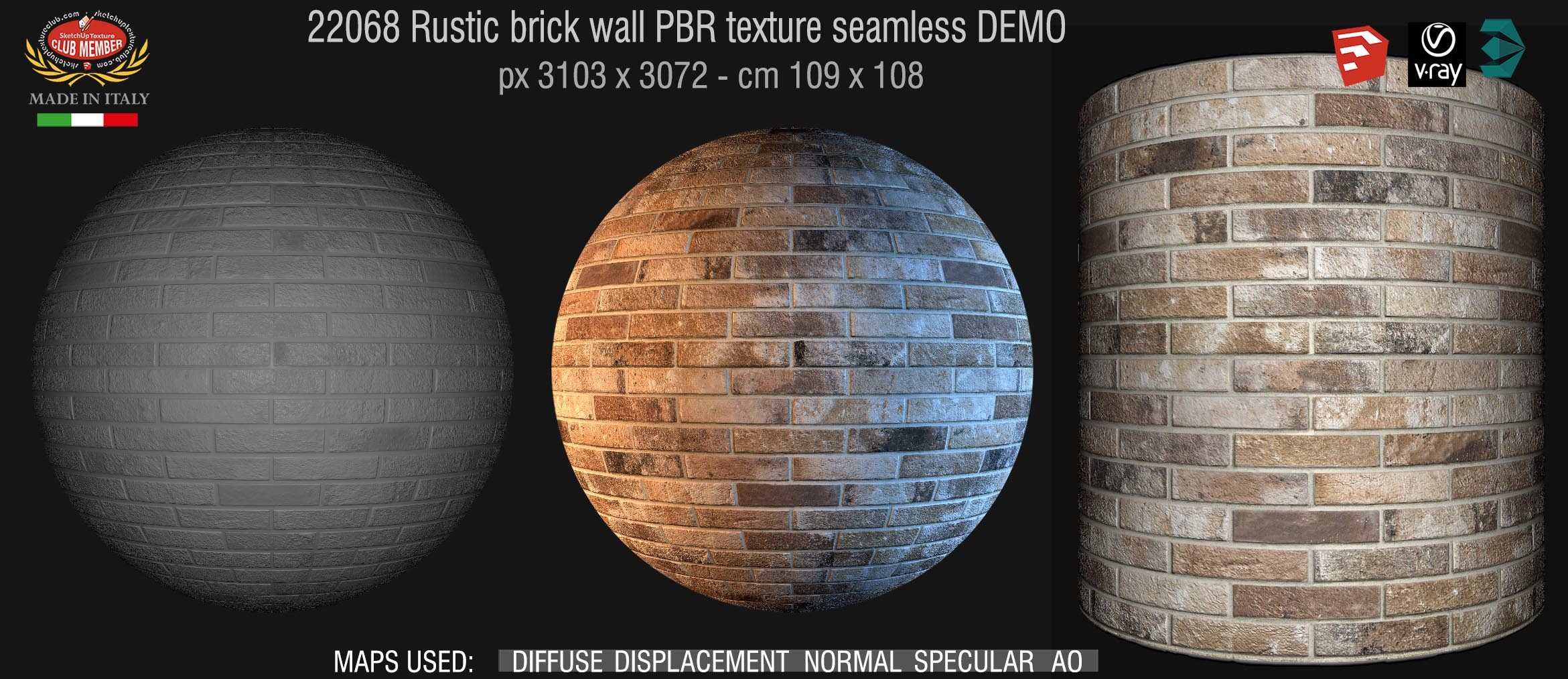 22068 Rustic brick wall PBR texture seamless DEMO