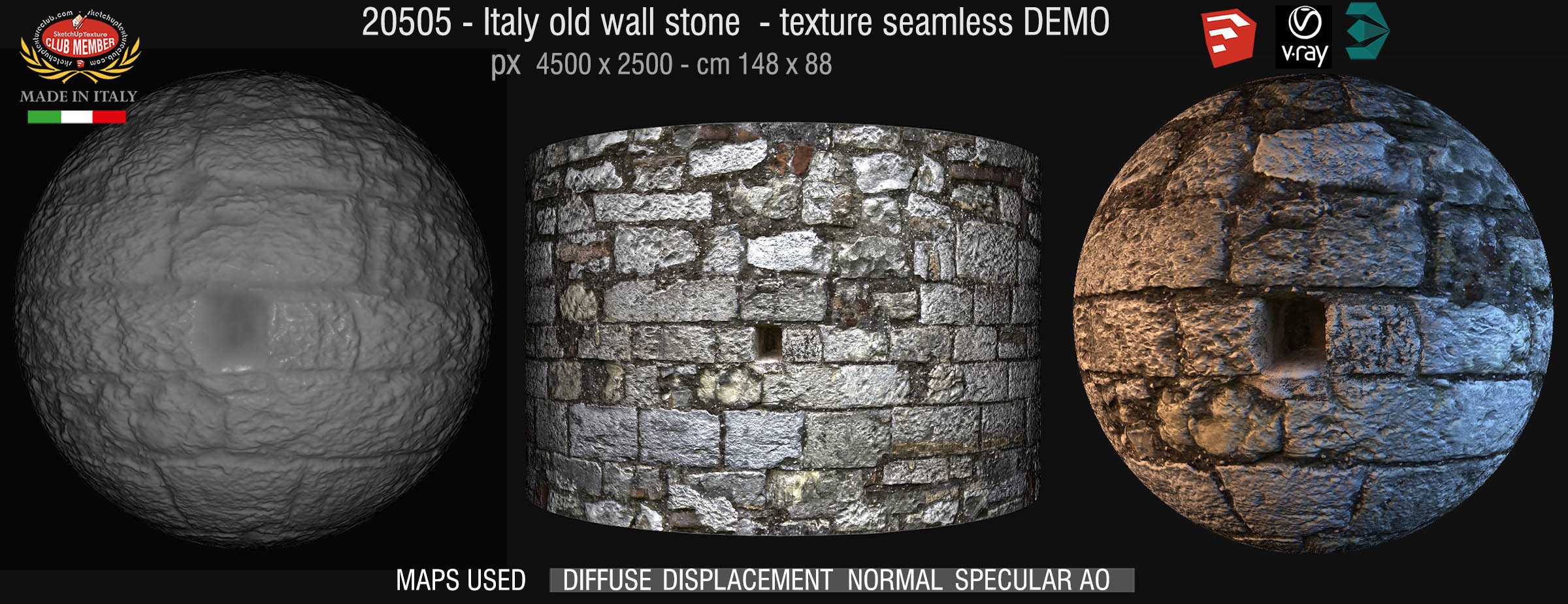 20505 HR Italy old stone wall medieval castle texture + maps DEMO