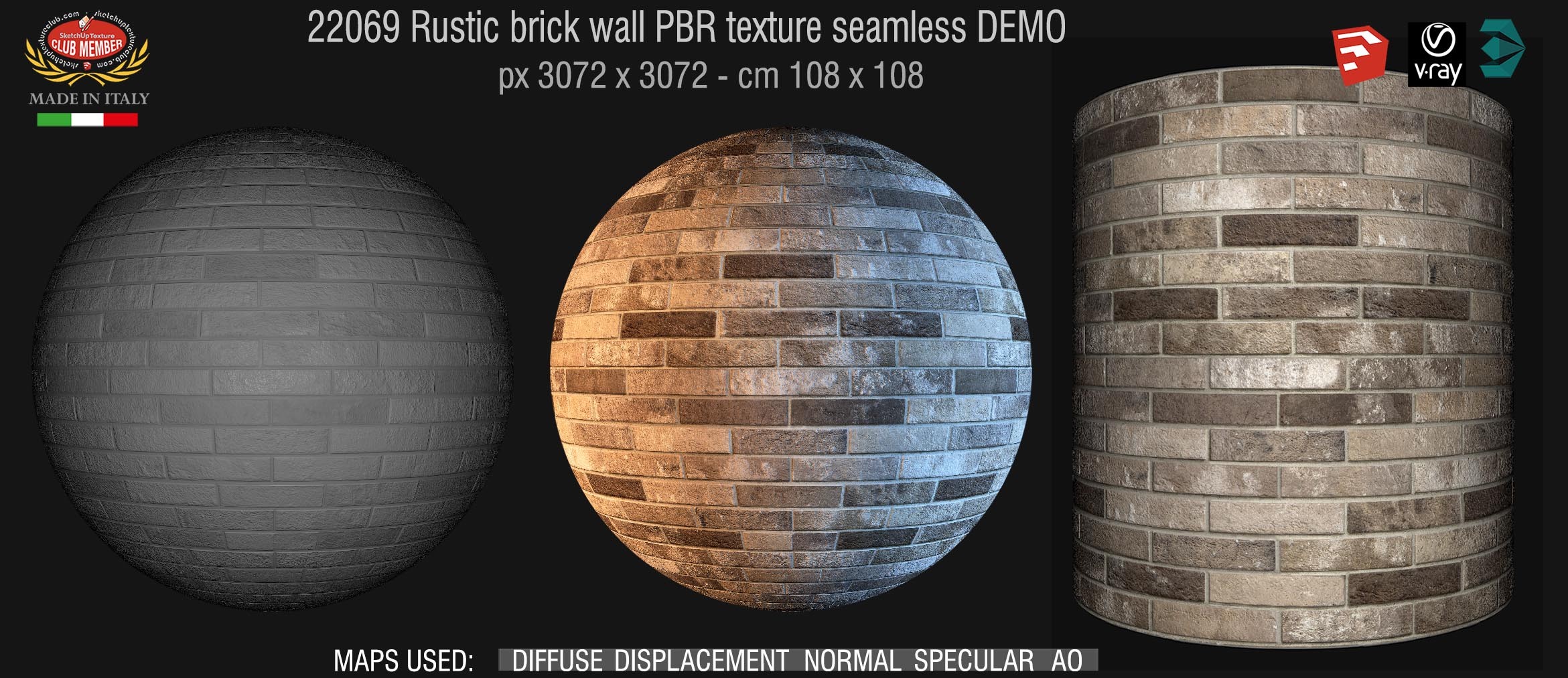 22069 Rustic brick wall PBR texture seamless DEMO