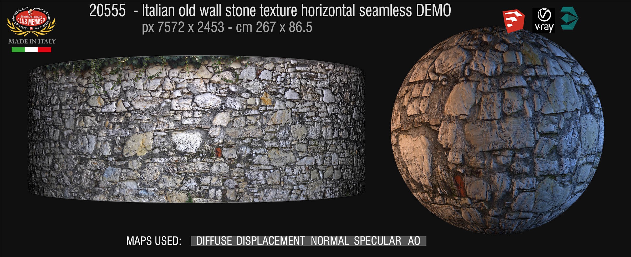 20555 - HR Italy old wall stone texture + maps DEMO