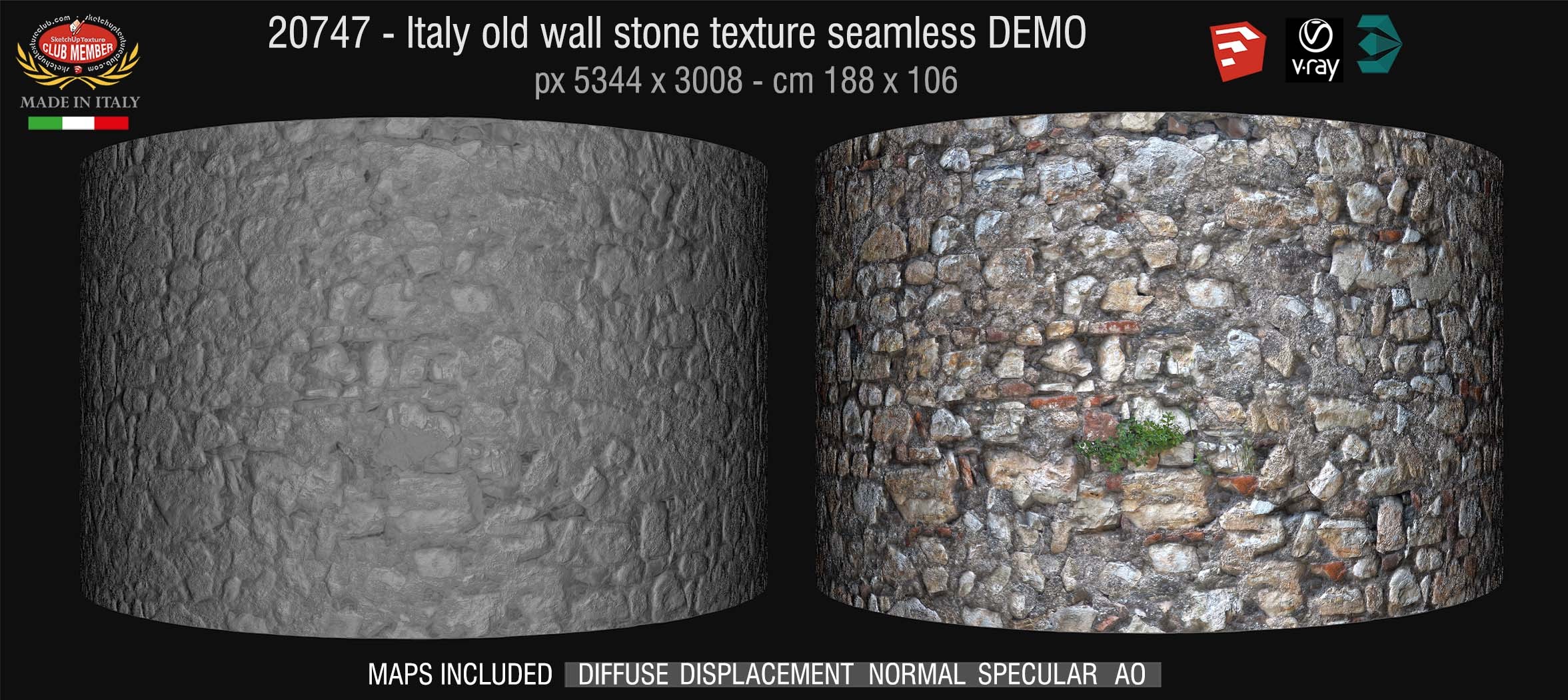 20747 HR Italy old wall stone texture + maps DEMO